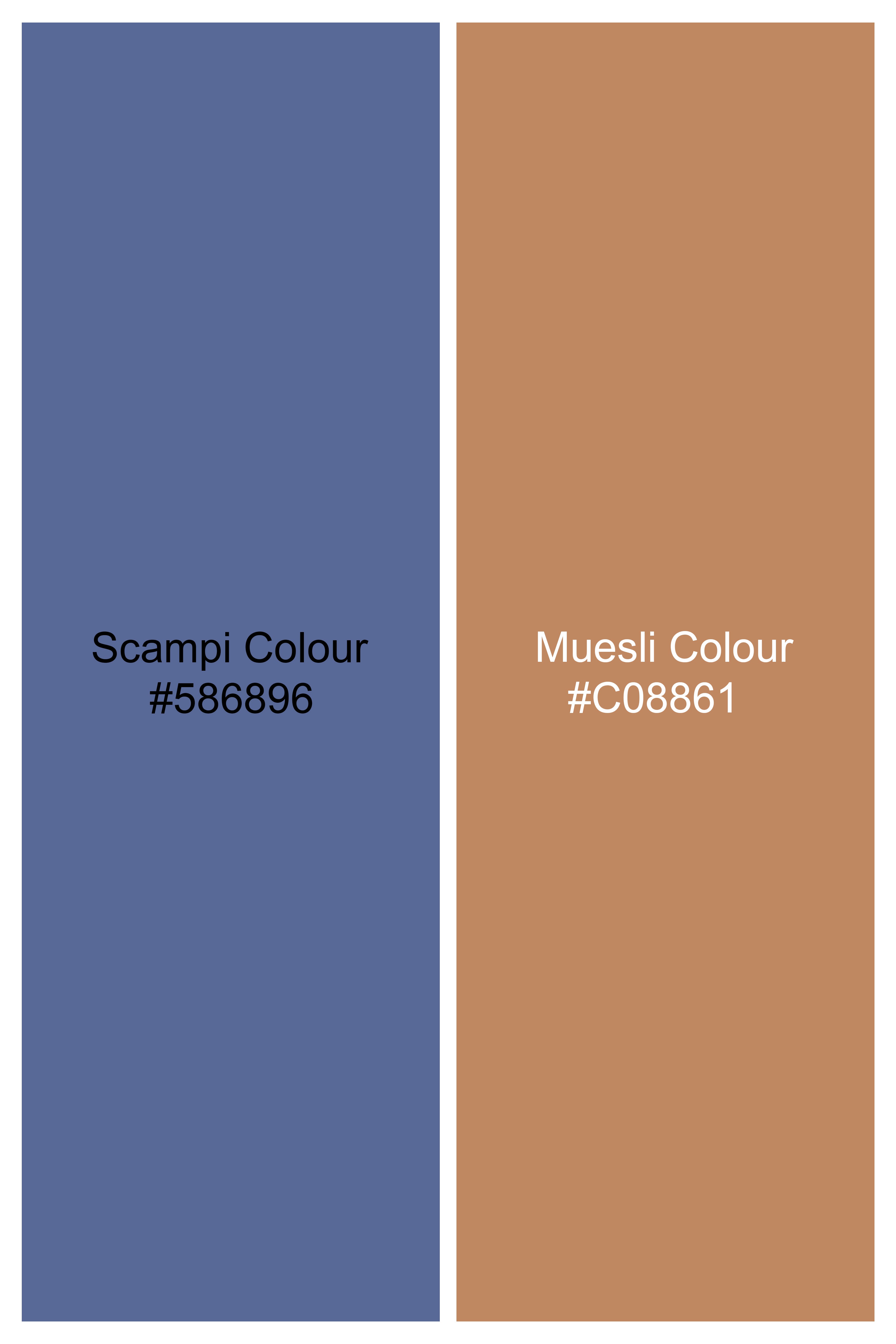 Scampi Blue and Muesli Brown Plaid Wool Rich Nehru Jacket