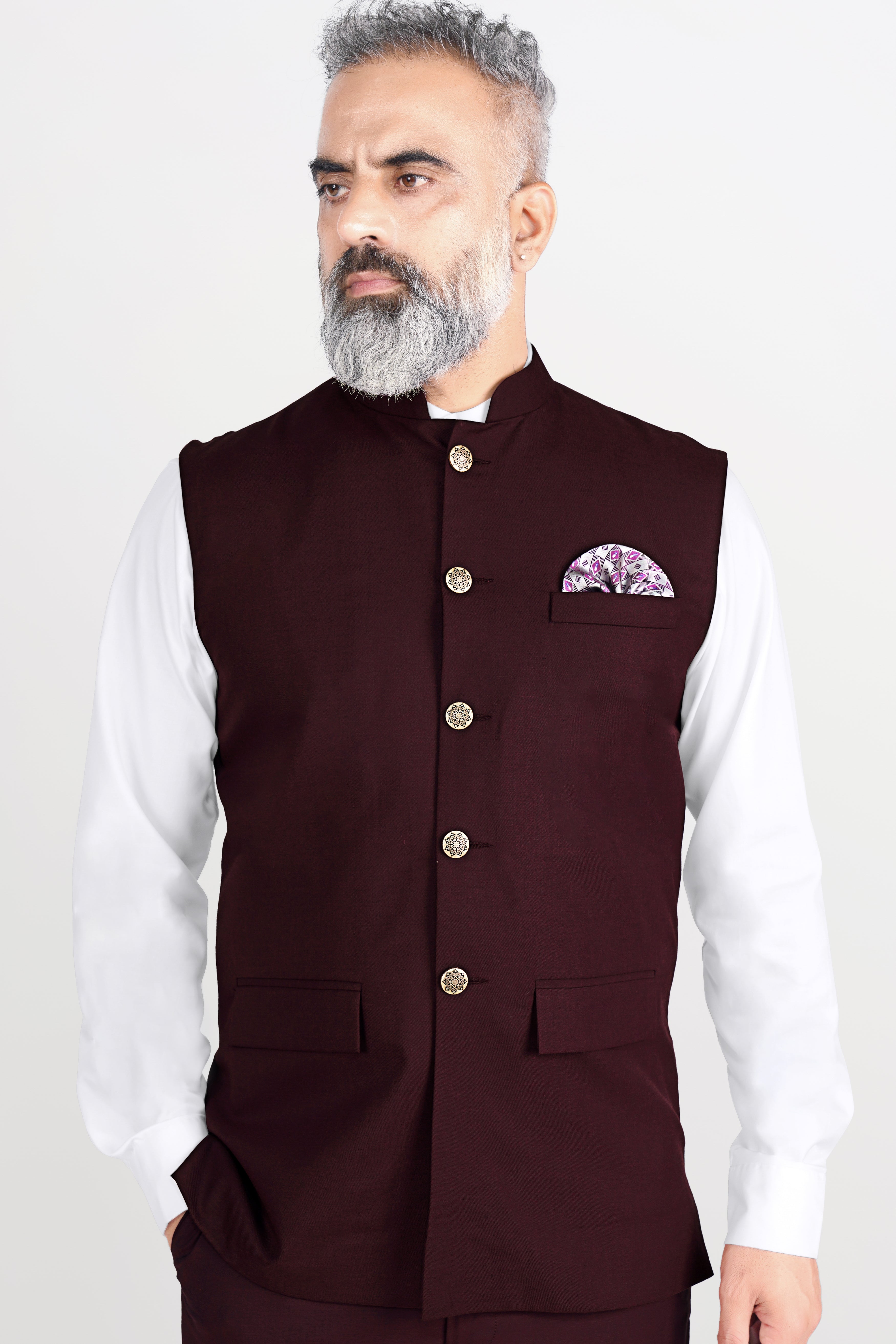 Solid Color Cotton Linen Nehru Jacket in Cream : MSY66