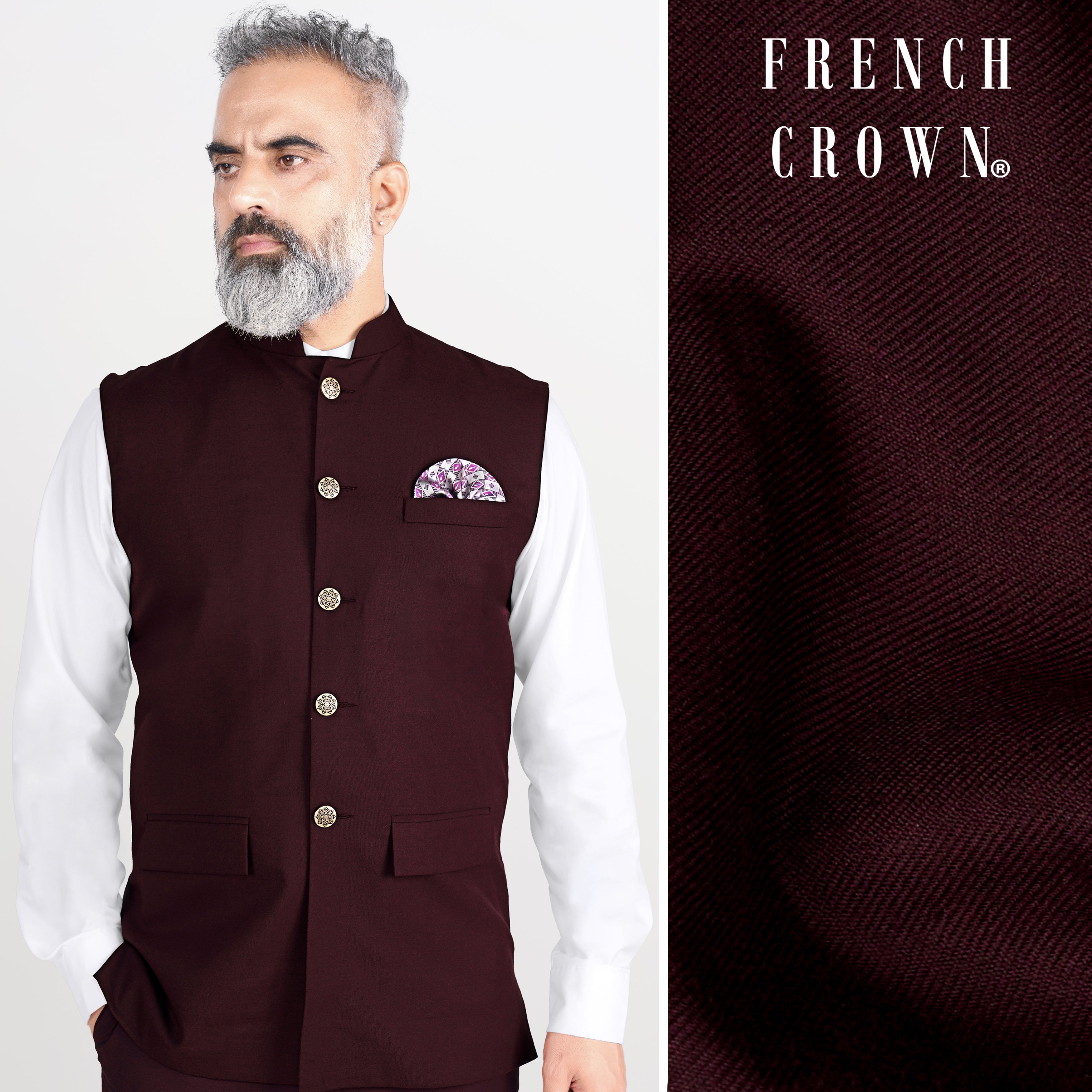 Light Maroon Knit Solid Nehru Jacket