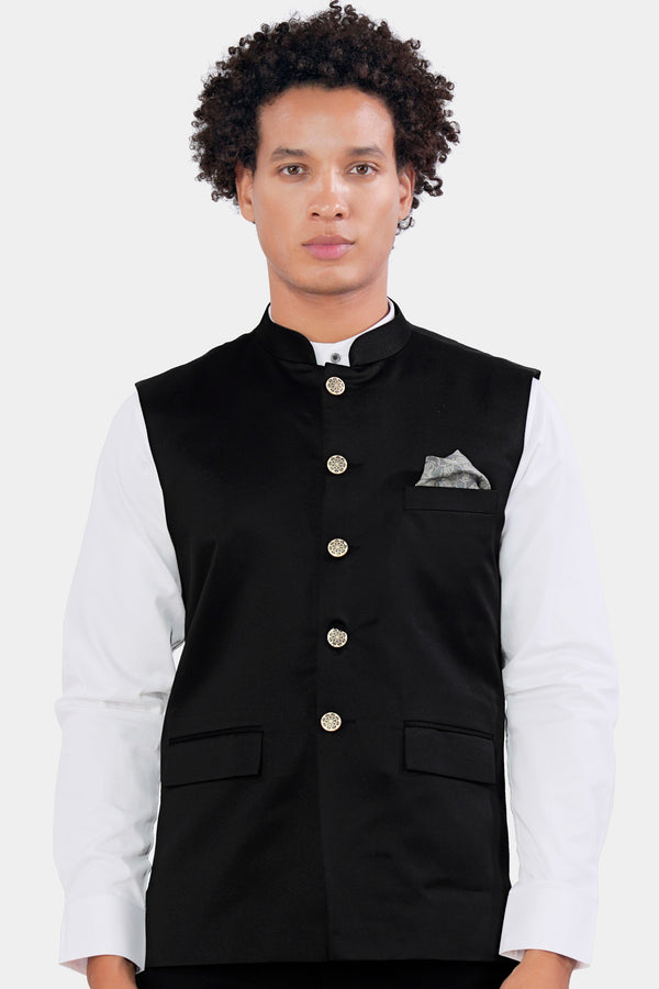 Jade Black Wool Rich Nehru Jacket