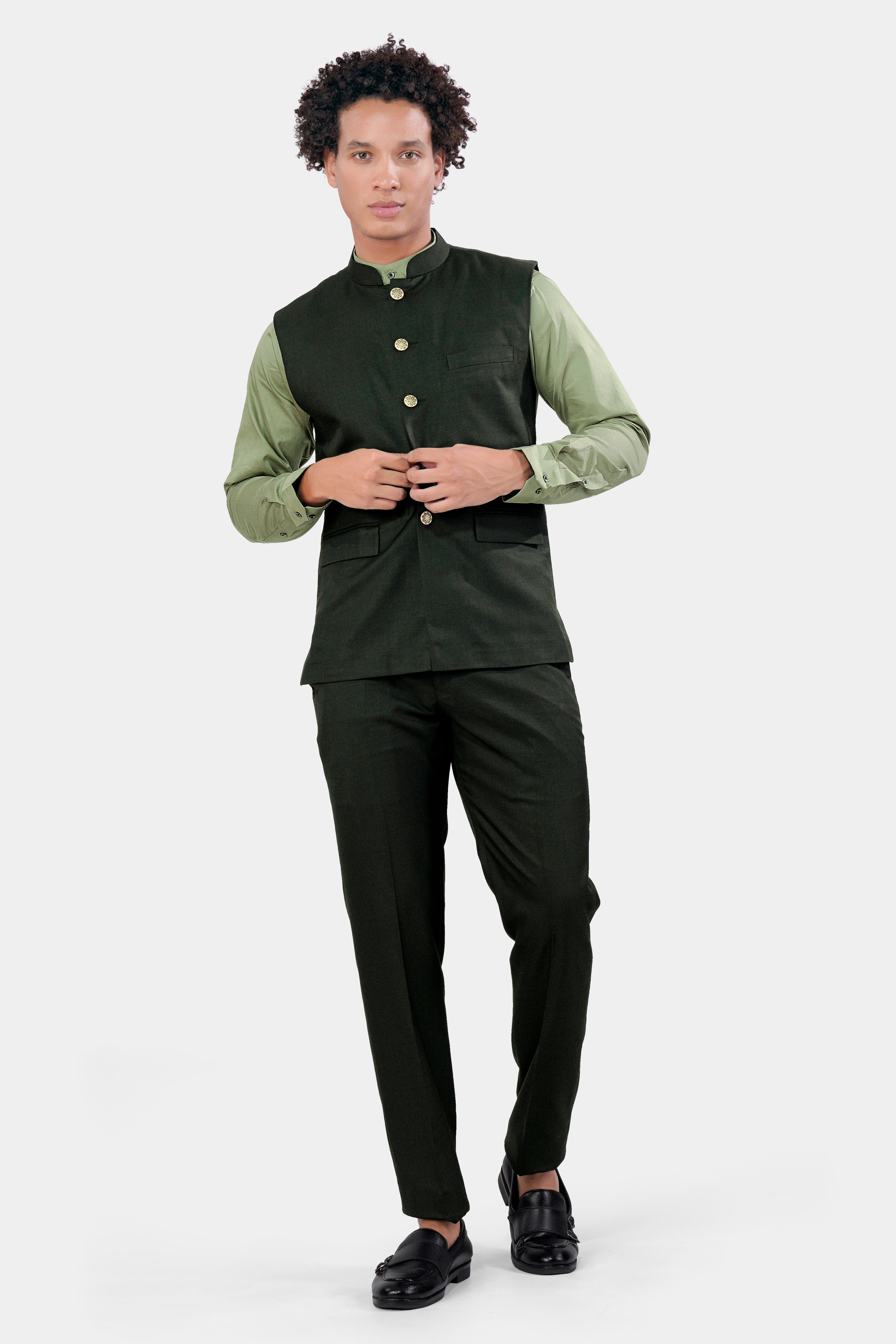 Kaitoke Green Wool Rich Nehru Jacket WC2961-36, WC2961-38, WC2961-40, WC2961-42, WC2961-44, WC2961-46, WC2961-48, WC2961-50, WC2961-52, WC2961-54, WC2961-56, WC2961-58, WC2961-60