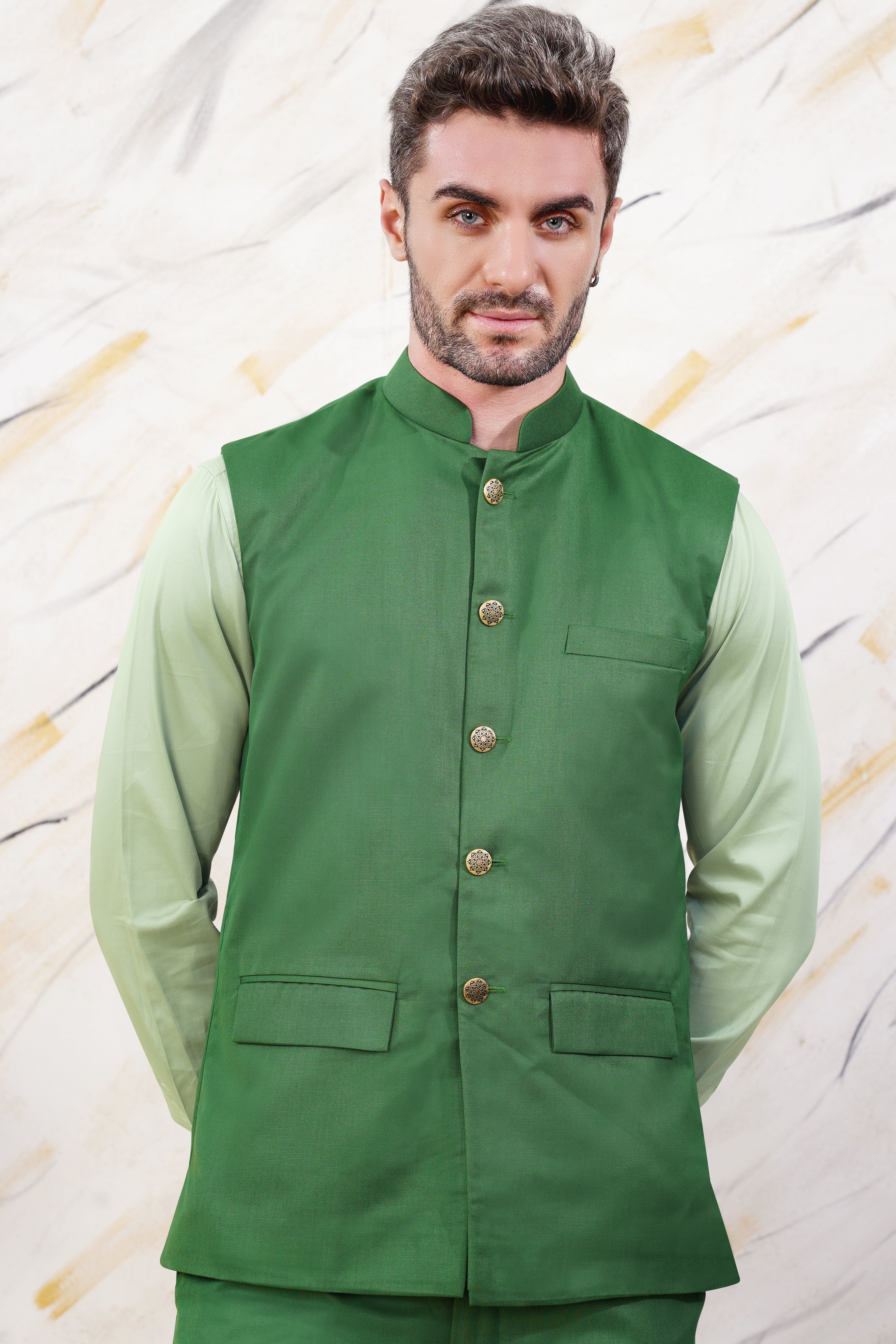 Buy Manyavar Light Green Printed Nehru Jacket Online