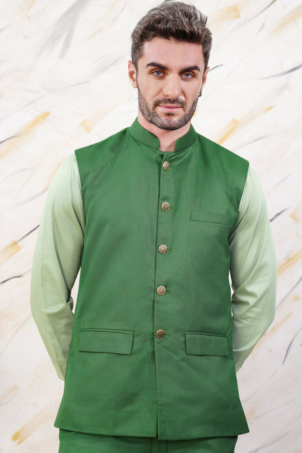 Como Green Wool Rich Nehru Jacket