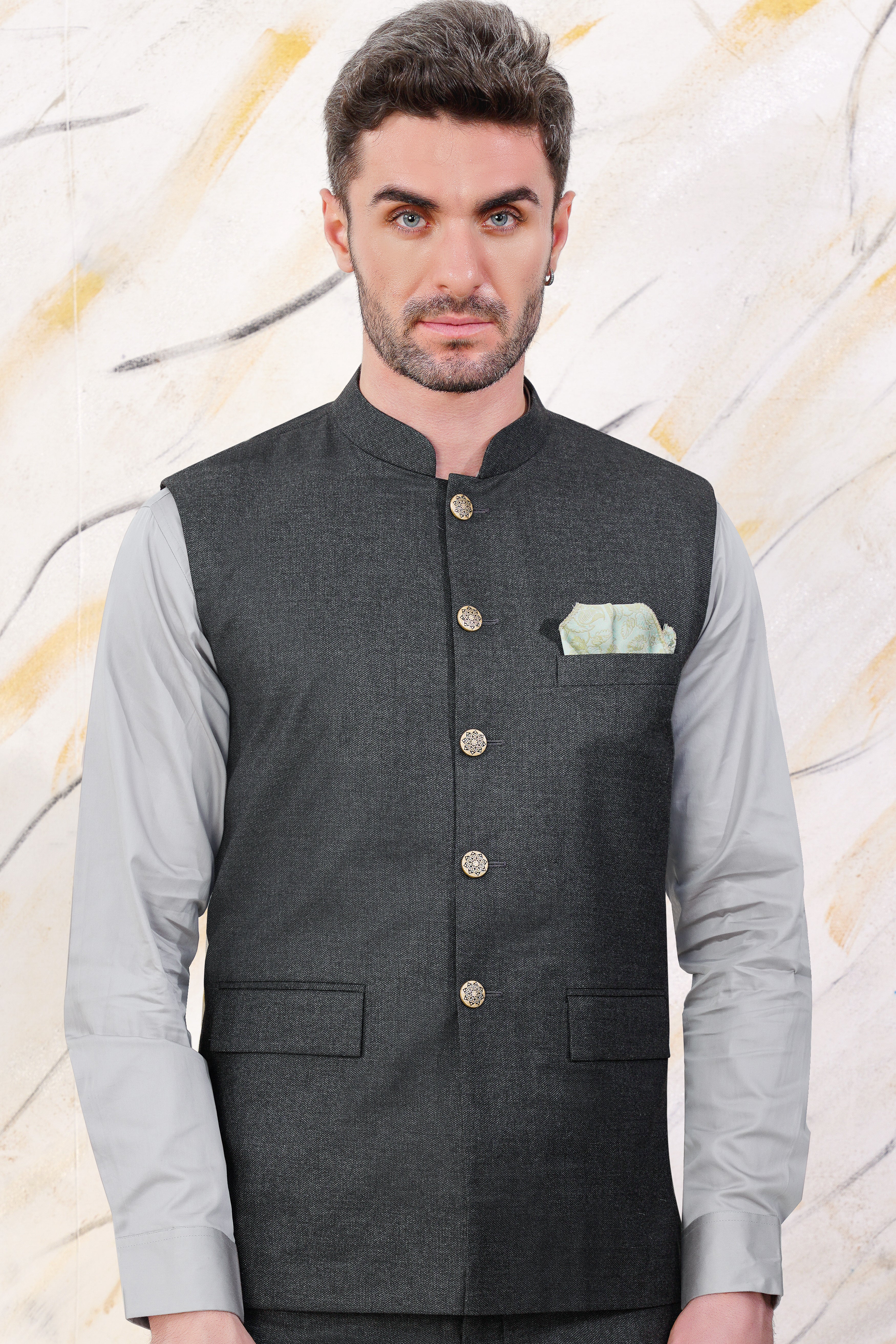 Gunmetal Grey Wool Rich Nehru Jacket WC3069-36, WC3069-38, WC3069-40, WC3069-42, WC3069-44, WC3069-46, WC3069-48, WC3069-50, WC3069-52, WC3069-54, WC3069-56, WC3069-58, WC3069-60