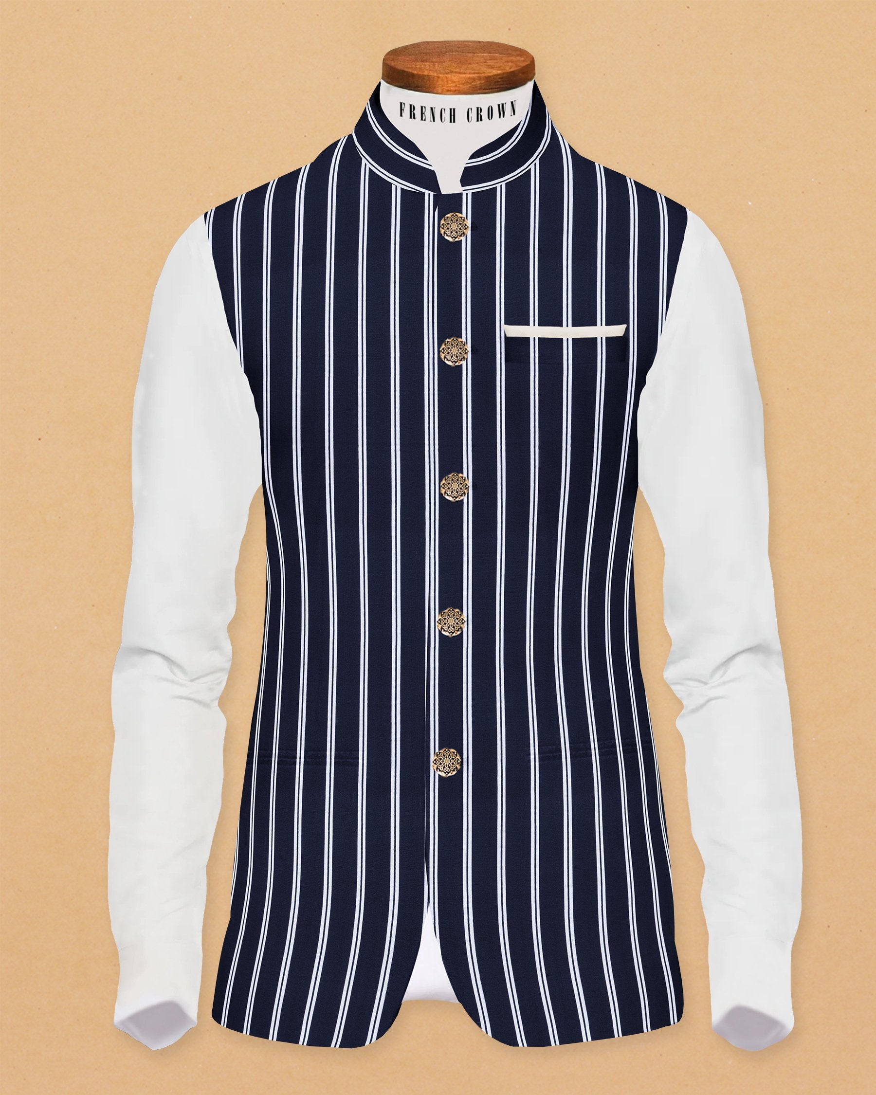 Navy Striped Designer Nehru Jacket