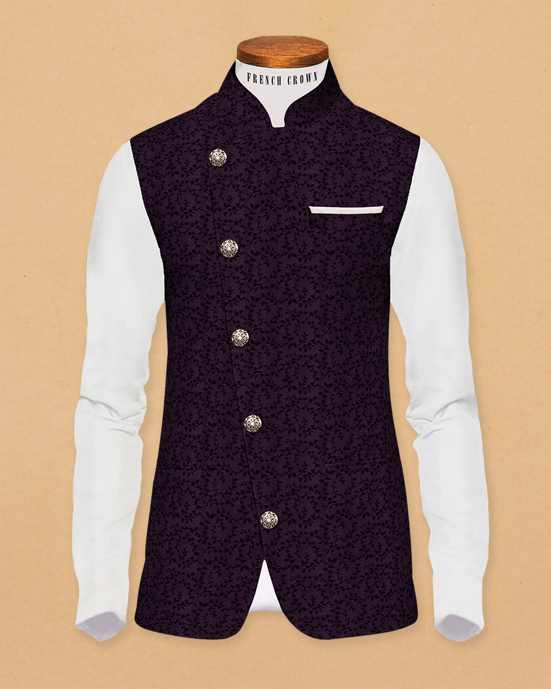 Burgundy Climber-Patterned Jacquard Premium Designer Nehru Jacket