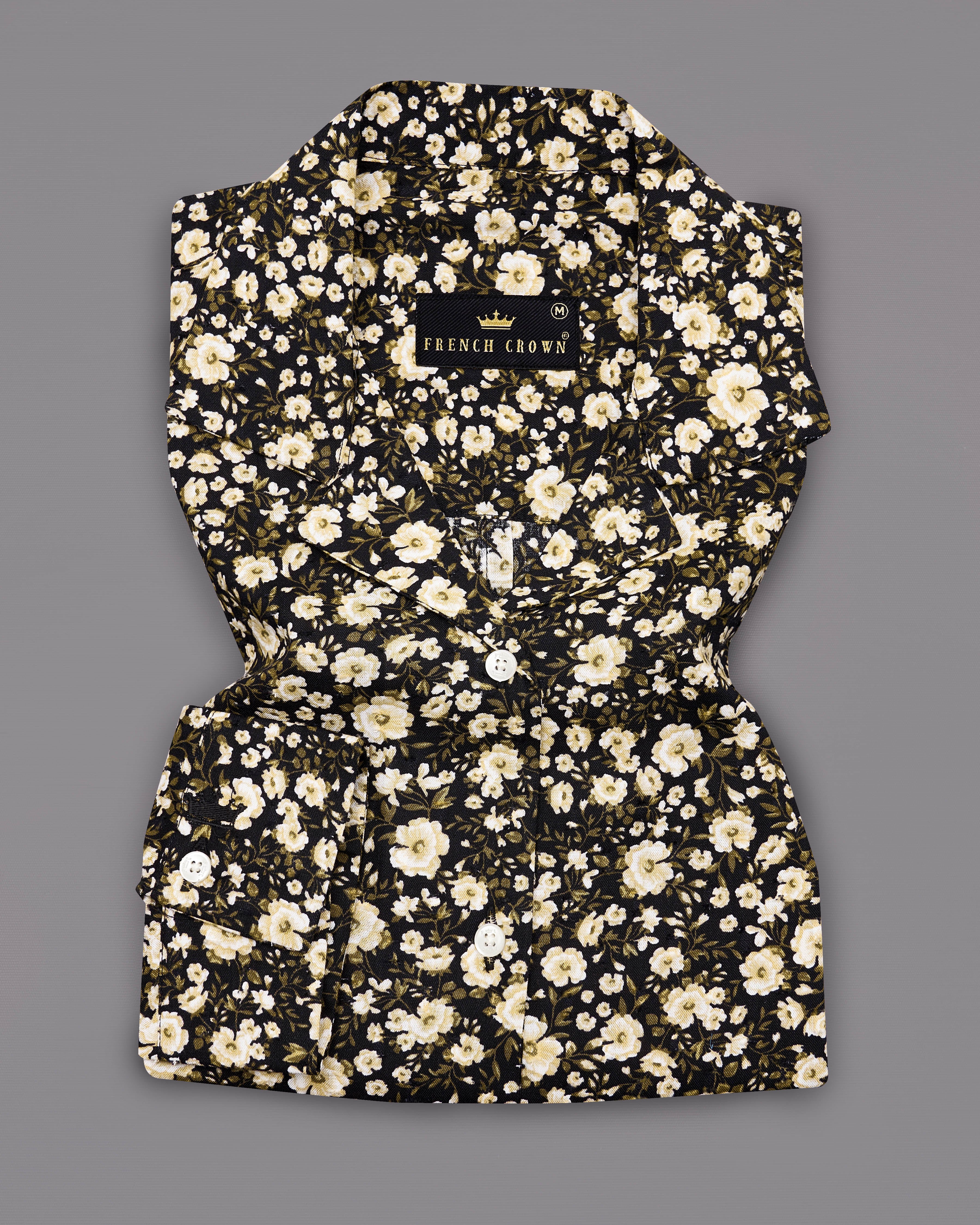 Jade Black with Timberwolf Cream Ditsy Printed Premium Cotton Shirt WS002-32, WS002-34, WS002-36, WS002-38, WS002-40, WS002-42