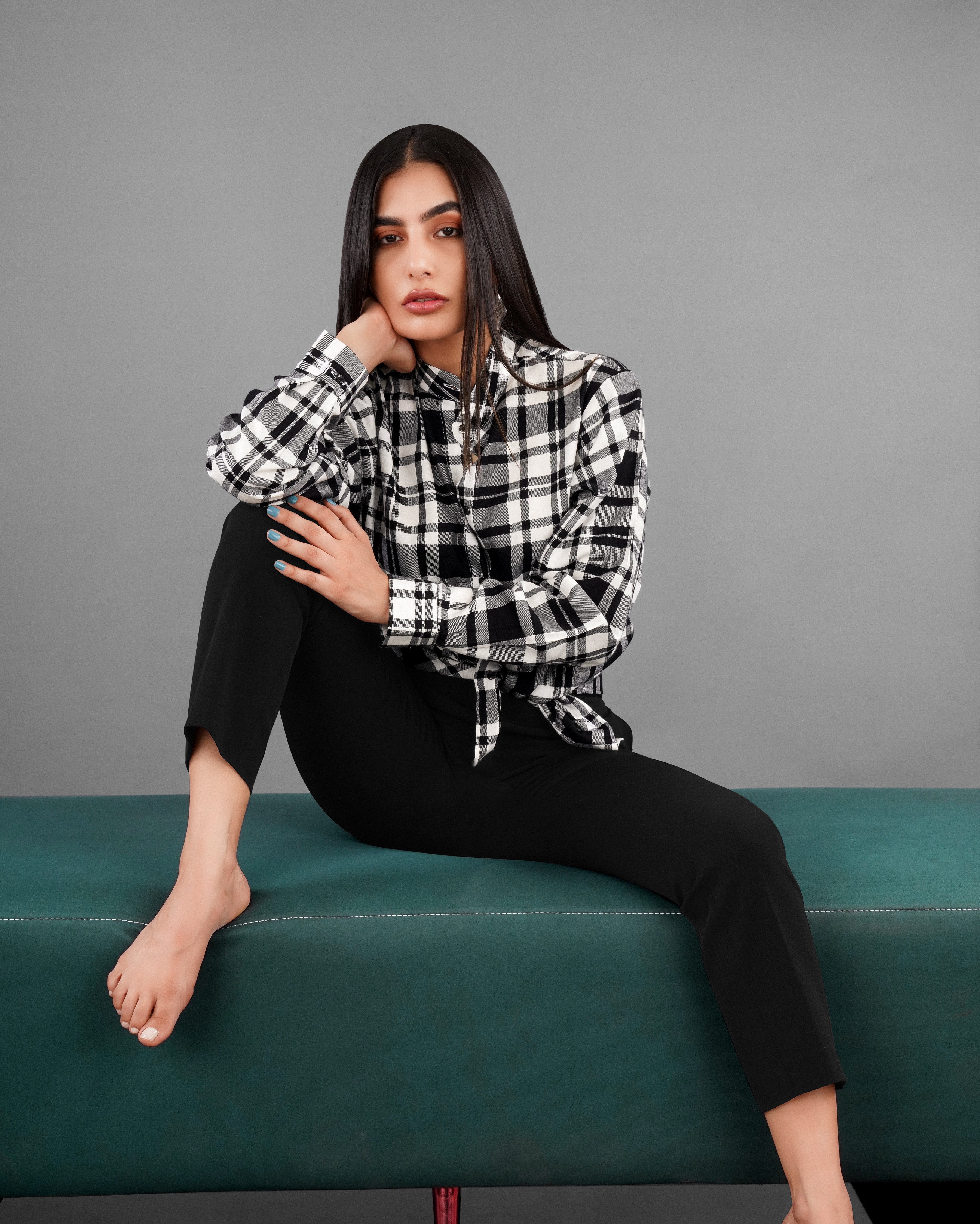 Jade Black and White Plaid Premium Cotton Shirt WS004-M-BLK-32, WS004-M-BLK-34, WS004-M-BLK-36, WS004-M-BLK-38, WS004-M-BLK-40, WS004-M-BLK-42