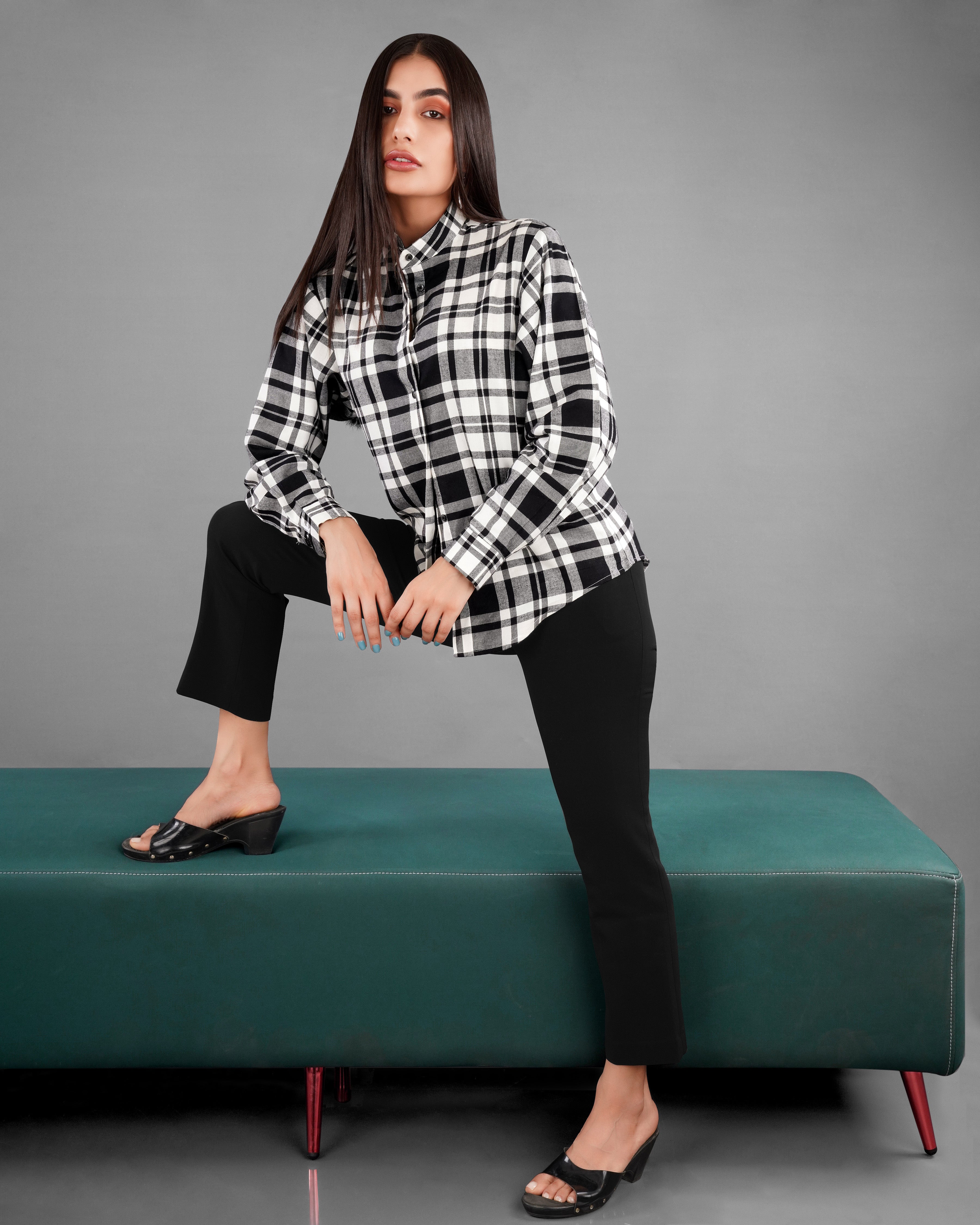 Jade Black and White Plaid Premium Cotton Shirt WS004-M-BLK-32, WS004-M-BLK-34, WS004-M-BLK-36, WS004-M-BLK-38, WS004-M-BLK-40, WS004-M-BLK-42