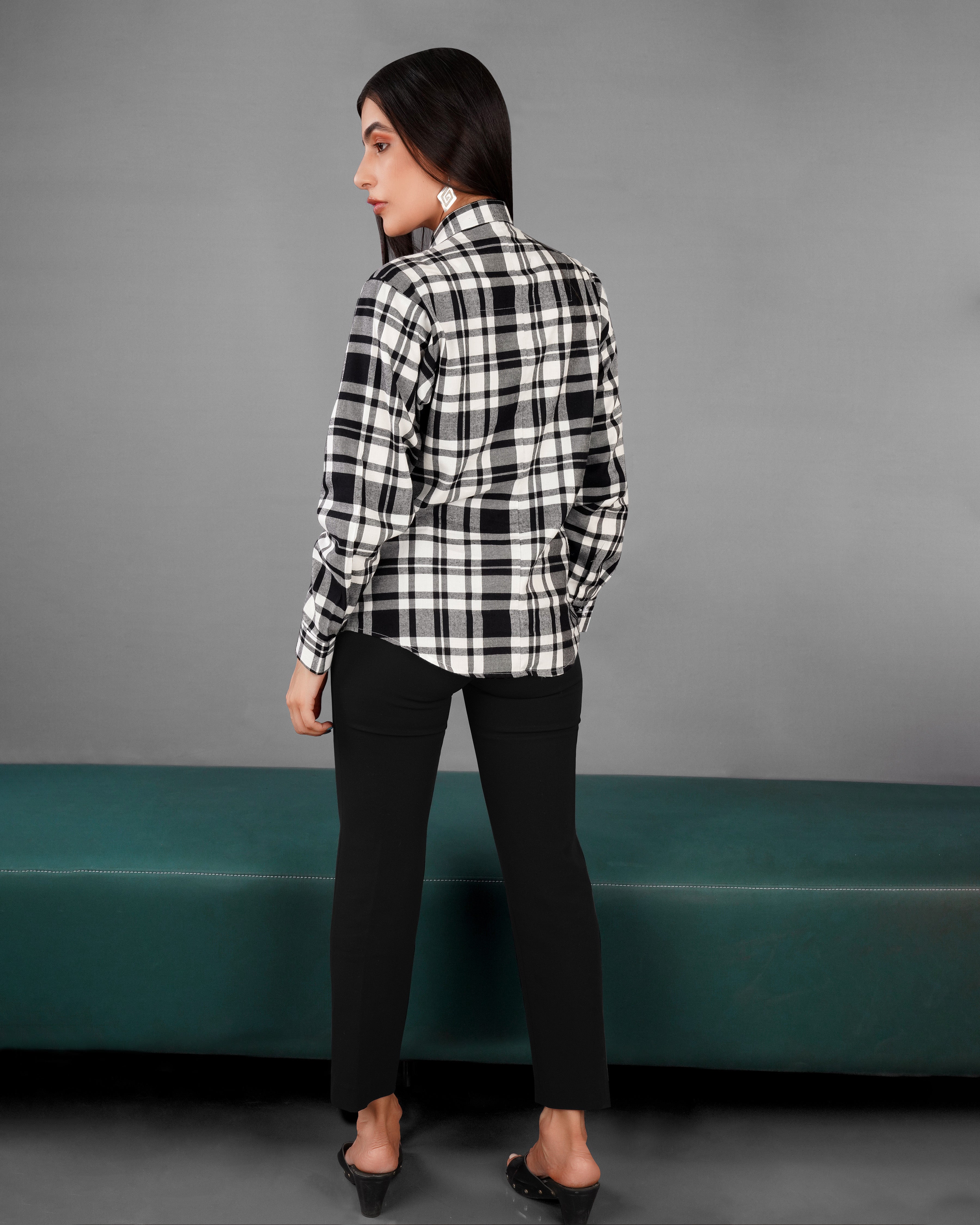 Jade Black and White Plaid Premium Cotton Shirt WS004-M-BLK-32, WS004-M-BLK-34, WS004-M-BLK-36, WS004-M-BLK-38, WS004-M-BLK-40, WS004-M-BLK-42