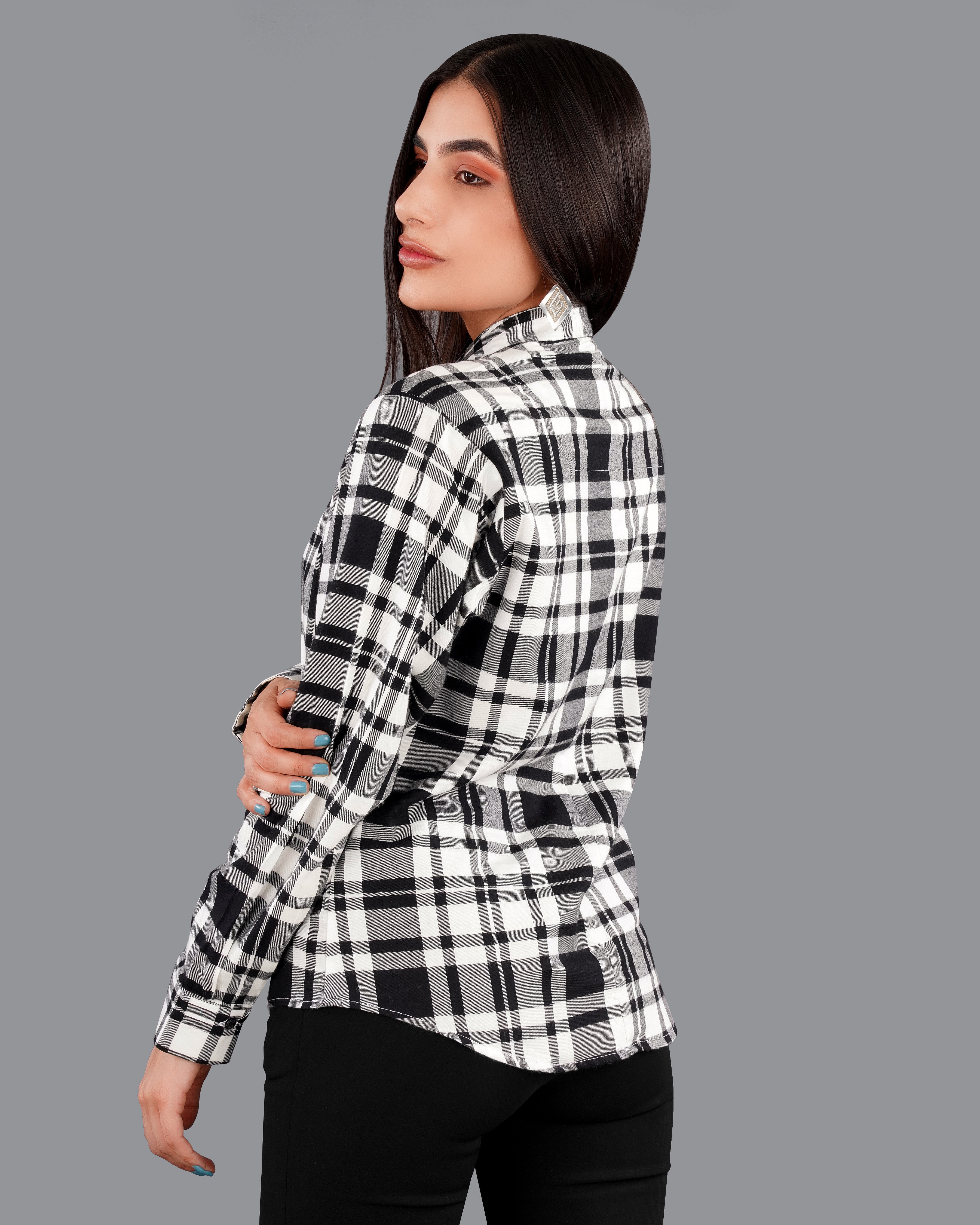 Jade Black and White Plaid Premium Cotton Shirt WS004-M-BLK-32, WS004-M-BLK-34, WS004-M-BLK-36, WS004-M-BLK-38, WS004-M-BLK-40, WS004-M-BLK-42