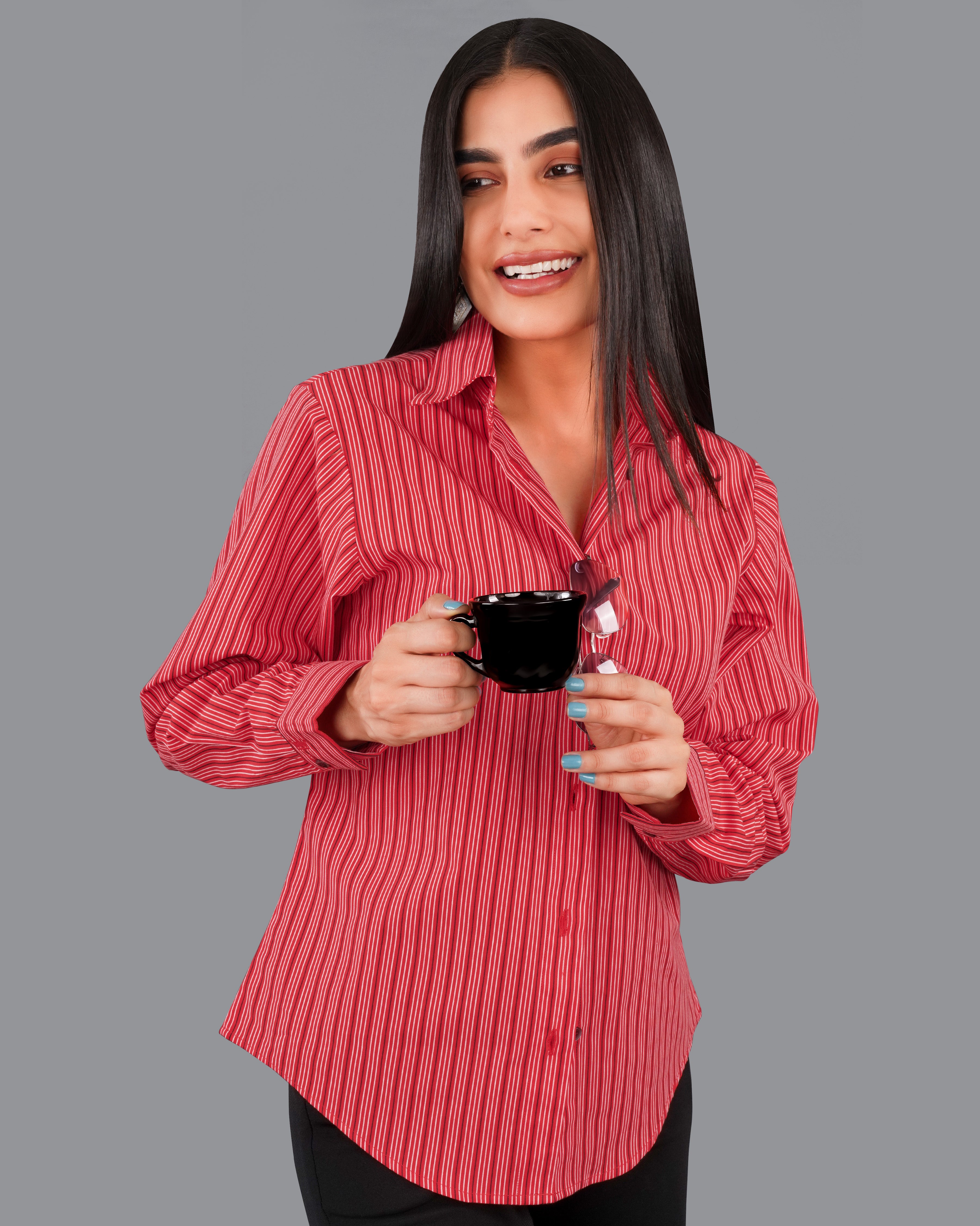 Cerise Red Striped Premium Cotton Shirt WS005-MN-32, WS005-MN-34, WS005-MN-36, WS005-MN-38, WS005-MN-40, WS005-MN-42