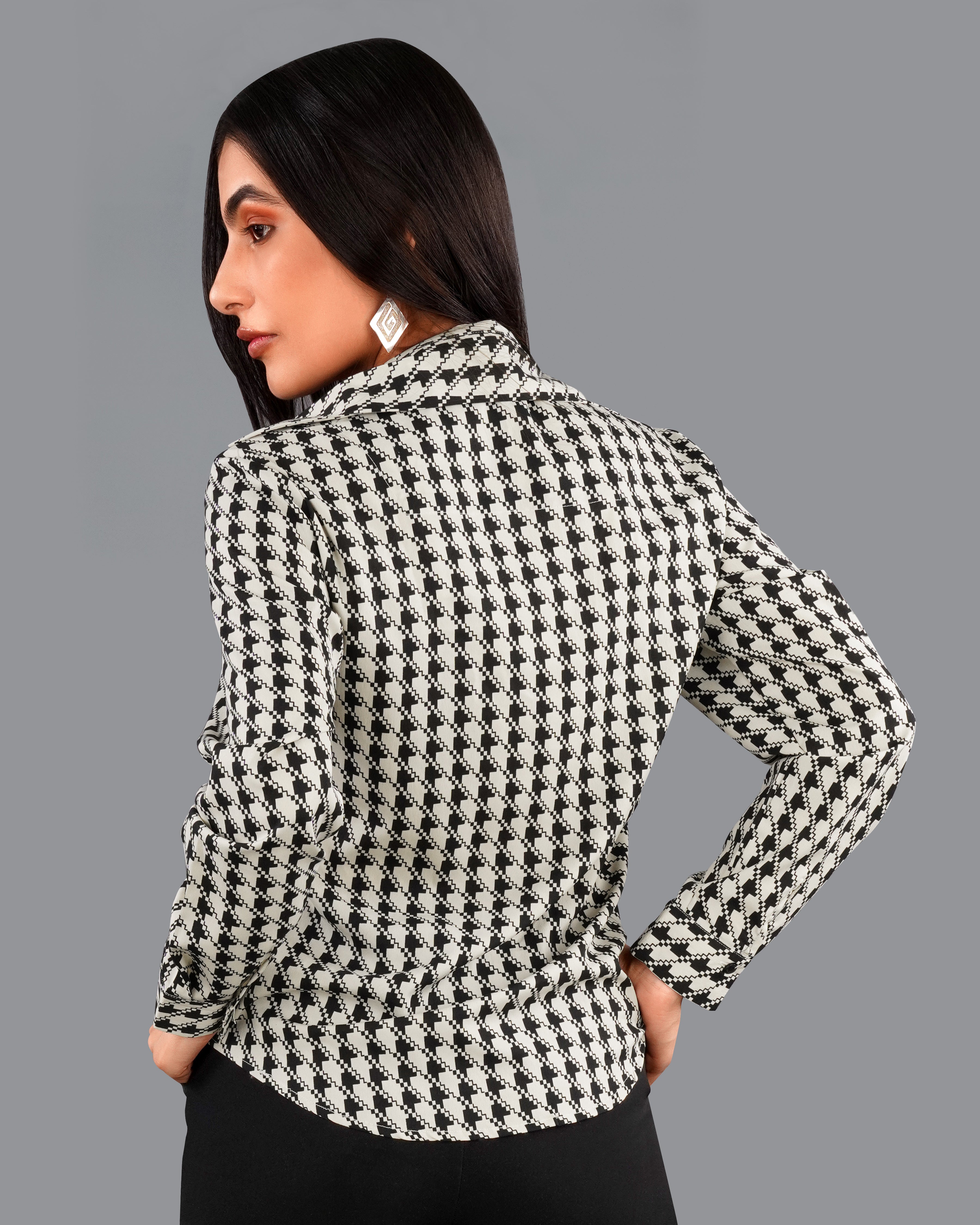 Mercury Cream and Black Houndstooth Premium Tencel Shirt WS006-BLK-32, WS006-BLK-34, WS006-BLK-36, WS006-BLK-38, WS006-BLK-40, WS006-BLK-42