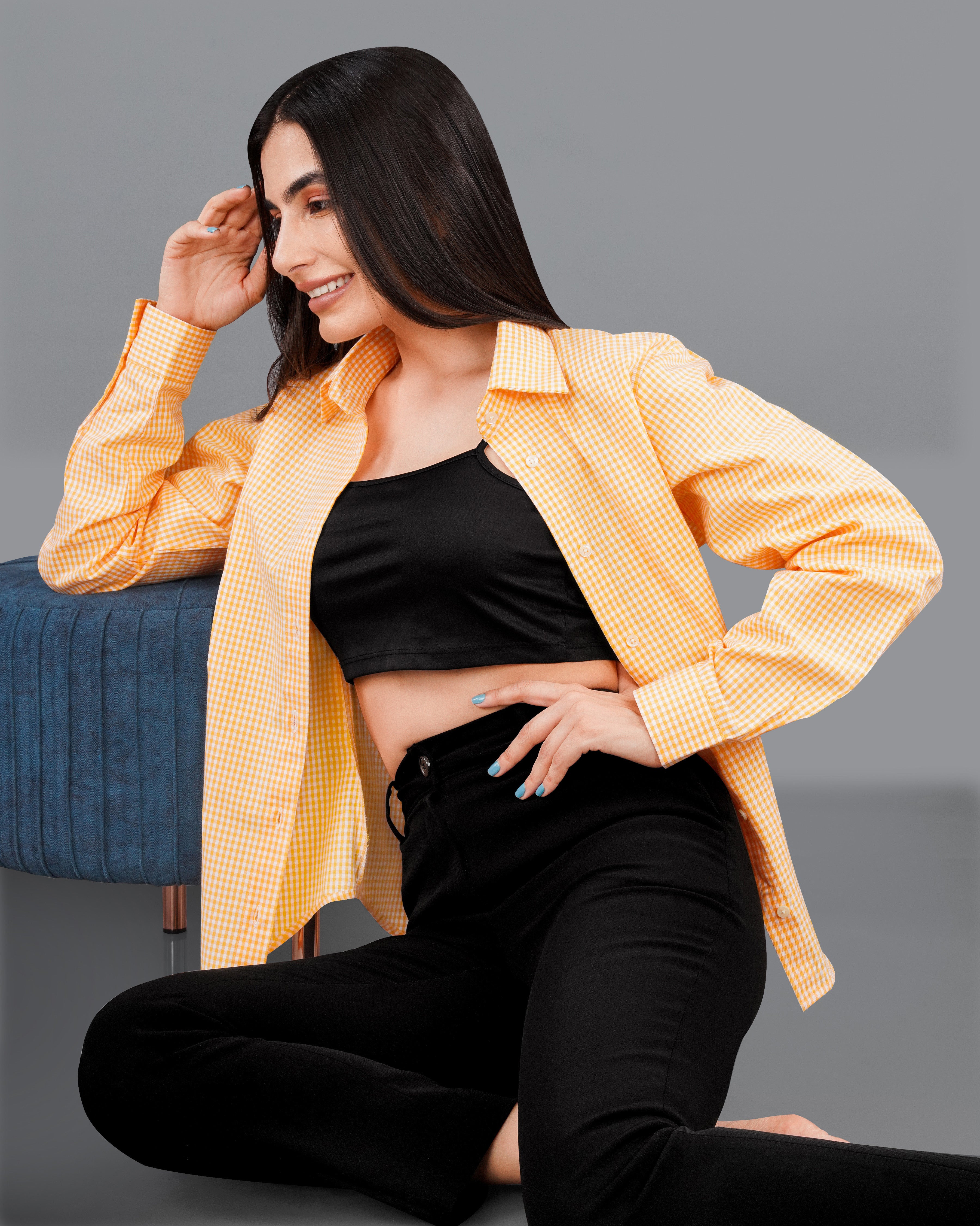 Bright White with Texas Orange Checkered Premium Cotton Shirt WS012-32, WS012-34, WS012-36, WS012-38, WS012-40, WS012-42