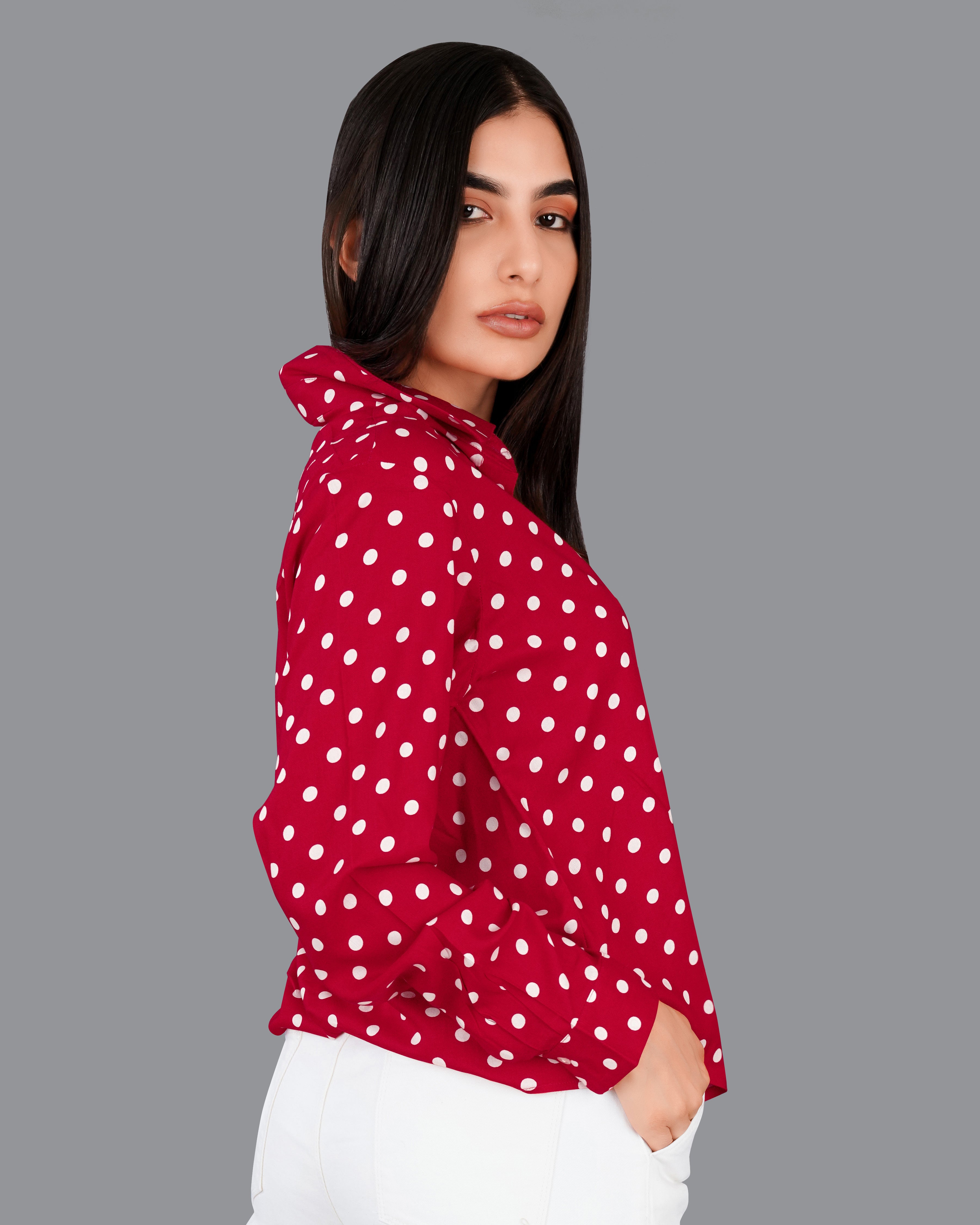 Shiraz Red Polka Dotted Premium Tencel Shirt WS016-32, WS016-34, WS016-36, WS016-38, WS016-40, WS016-42