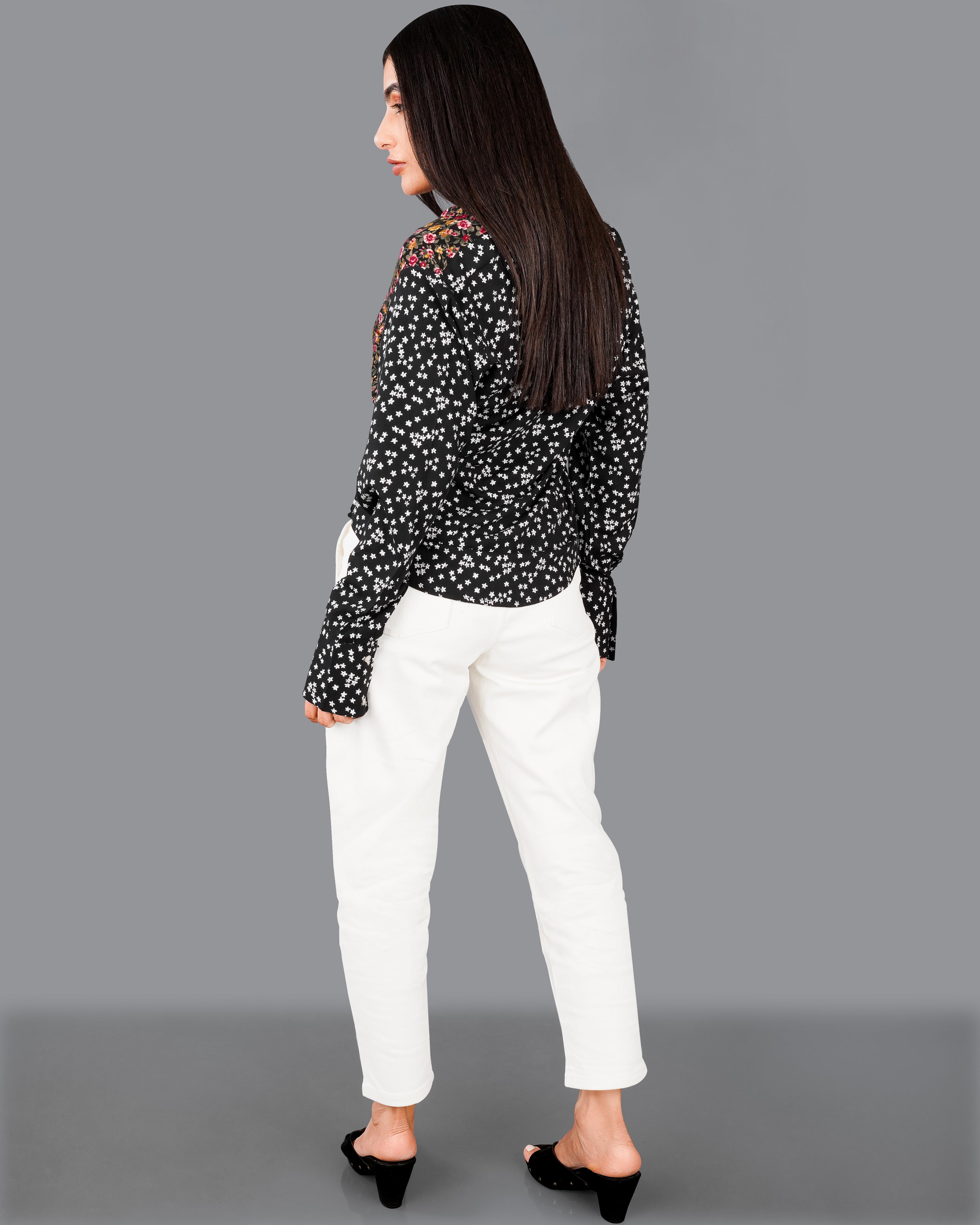 Jade Black Ditsy Printed Premium Cotton Shirt WS017-M-32, WS017-M-34, WS017-M-36, WS017-M-38, WS017-M-40, WS017-M-42