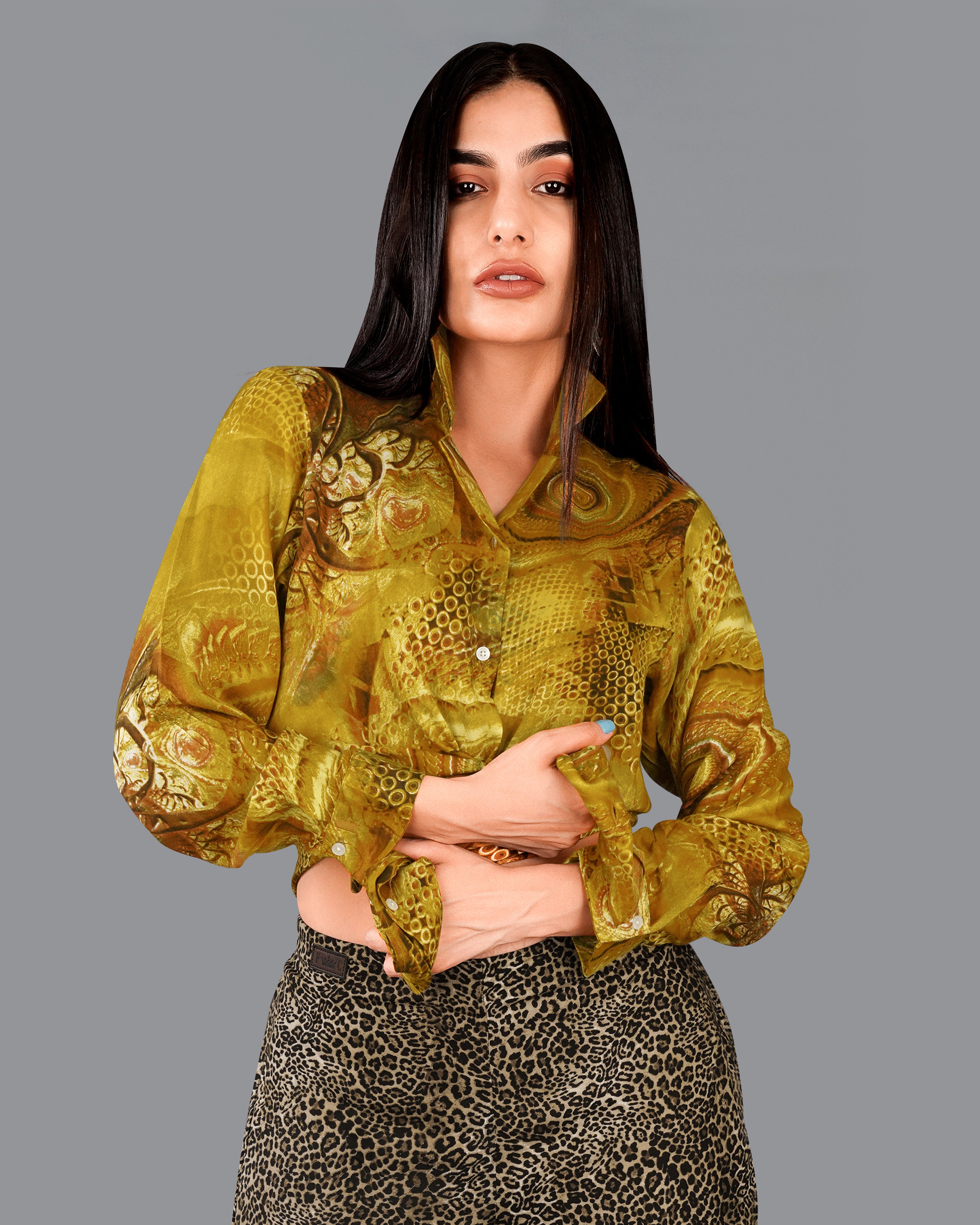 Alpine and Reno Brown Printed Premium Tencel Shirt WS019-32, WS019-34, WS019-36, WS019-38, WS019-40, WS019-42