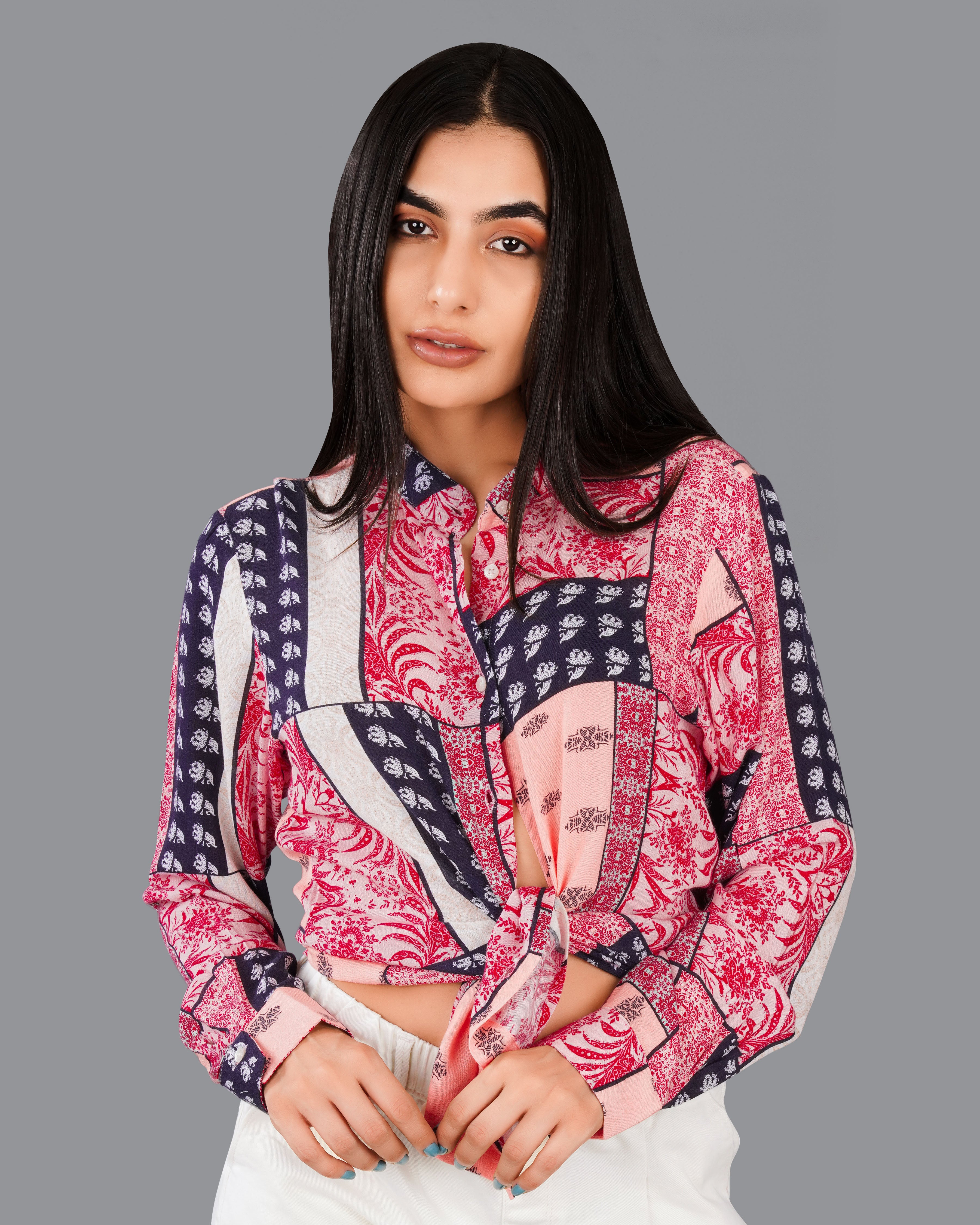 Shiraz Red with Lilac Peach Multicolour Printed Premium Tencel Shirt WS020-M-32, WS020-M-34, WS020-M-36, WS020-M-38, WS020-M-40, WS020-M-42