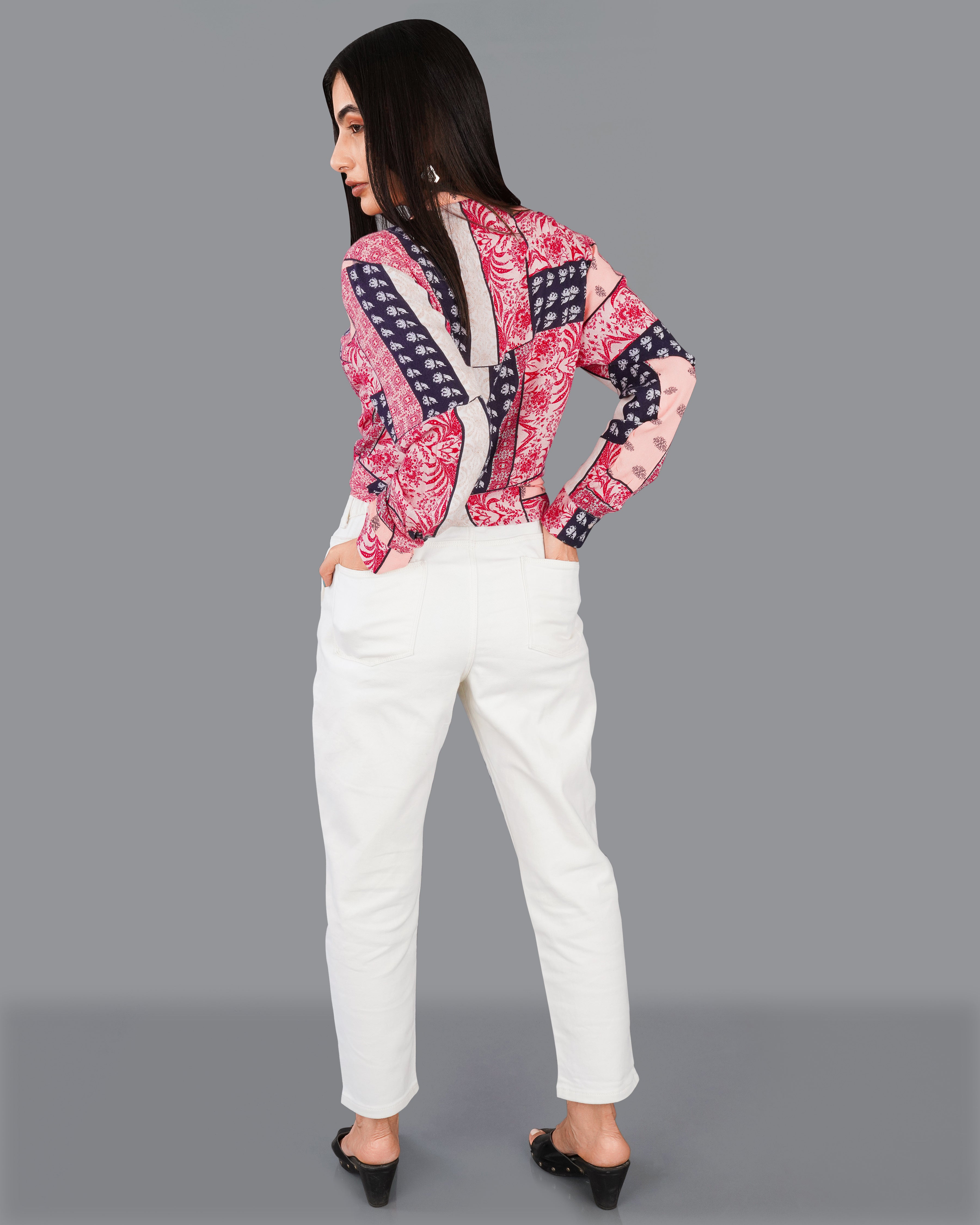 Shiraz Red with Lilac Peach Multicolour Printed Premium Tencel Shirt WS020-M-32, WS020-M-34, WS020-M-36, WS020-M-38, WS020-M-40, WS020-M-42