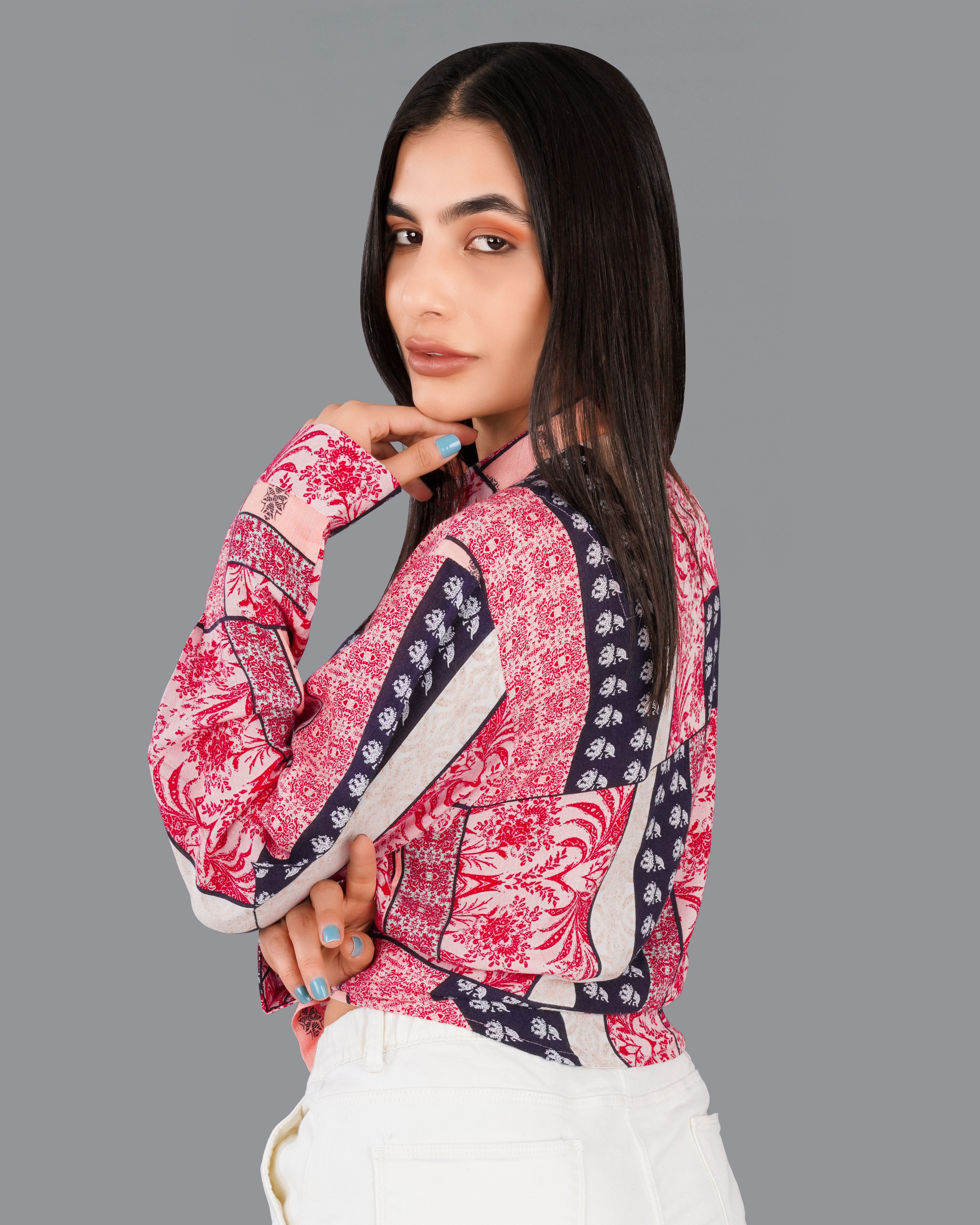 Shiraz Red with Lilac Peach Multicolour Printed Premium Tencel Shirt WS020-M-32, WS020-M-34, WS020-M-36, WS020-M-38, WS020-M-40, WS020-M-42