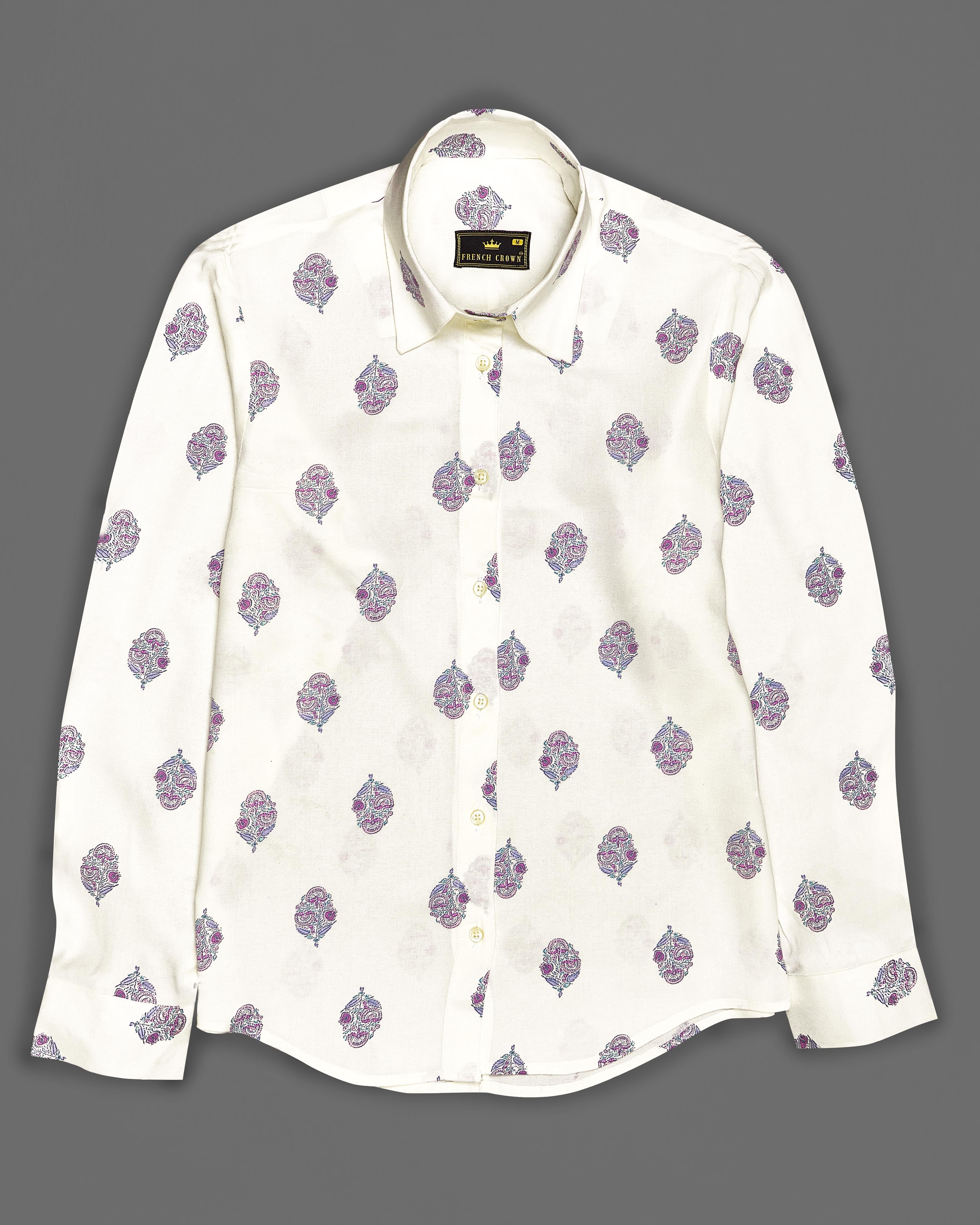 Dawn Cream Printed Premium Tencel Shirt WS023-32, WS023-34, WS023-36, WS023-38, WS023-40, WS023-42