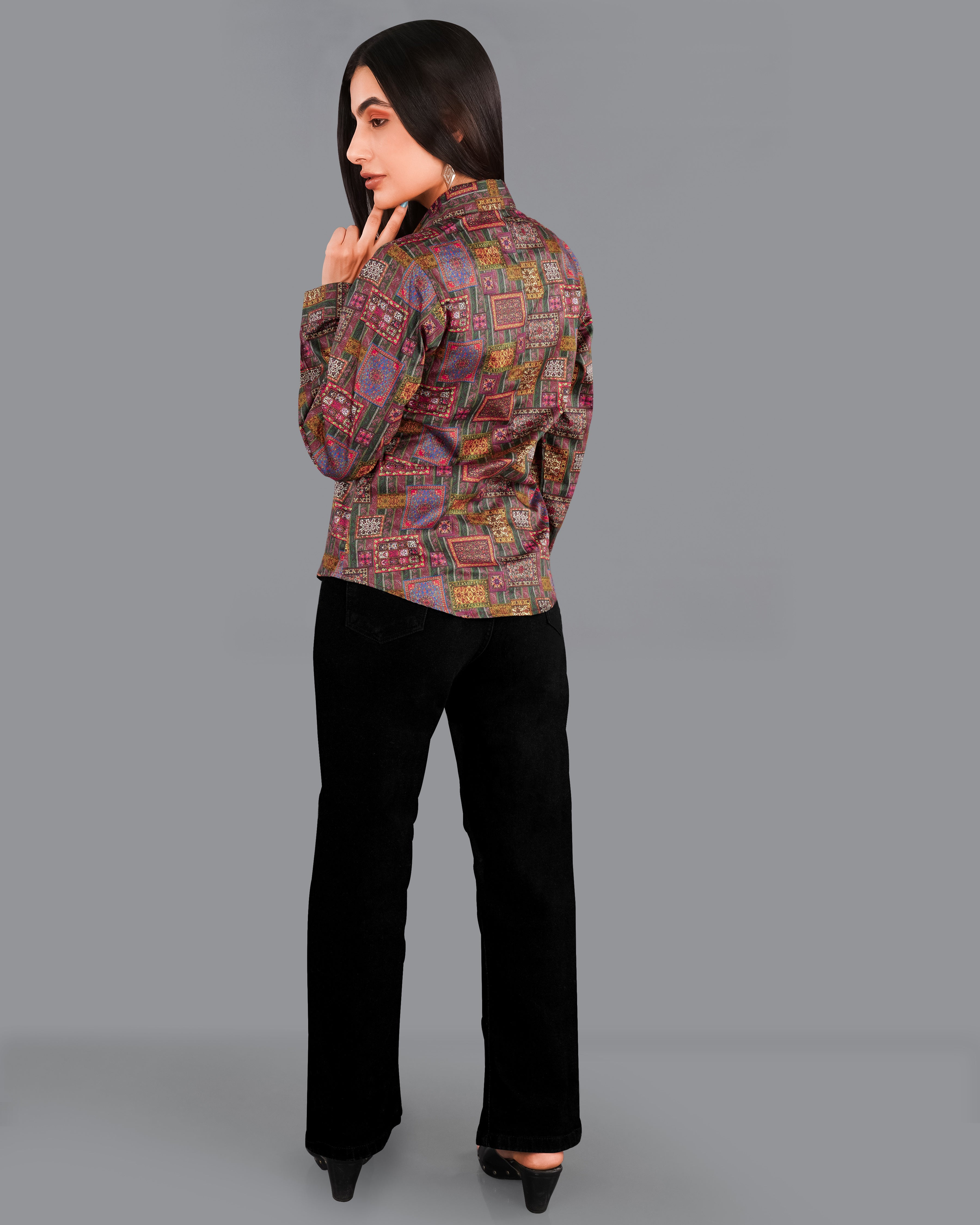 Camelot Pink Banjara Patchwork Printed Premium Cotton Shirt WS026-CC-32, WS026-CC-34, WS026-CC-36, WS026-CC-38, WS026-CC-40, WS026-CC-42