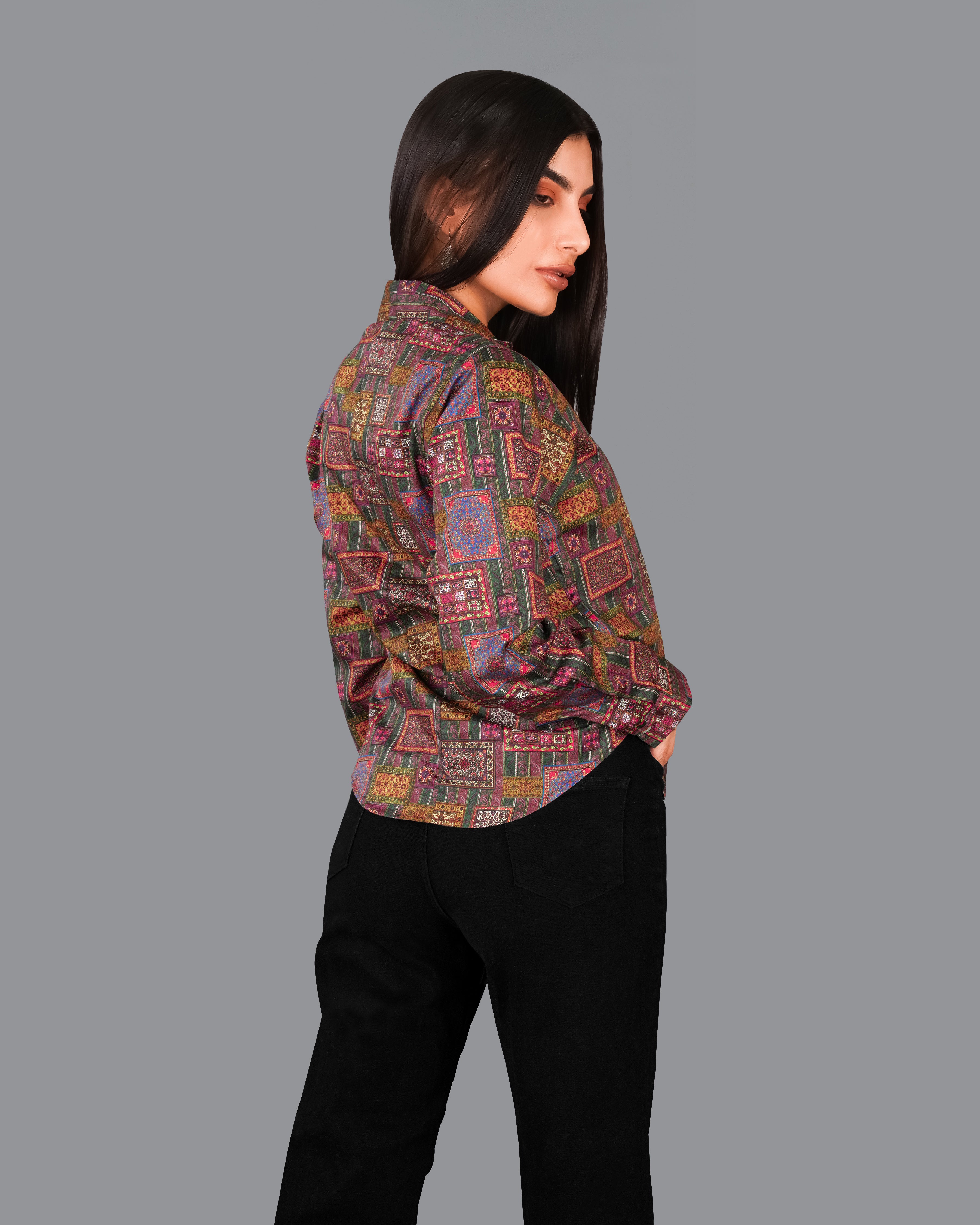 Camelot Pink Banjara Patchwork Printed Premium Cotton Shirt WS026-CC-32, WS026-CC-34, WS026-CC-36, WS026-CC-38, WS026-CC-40, WS026-CC-42