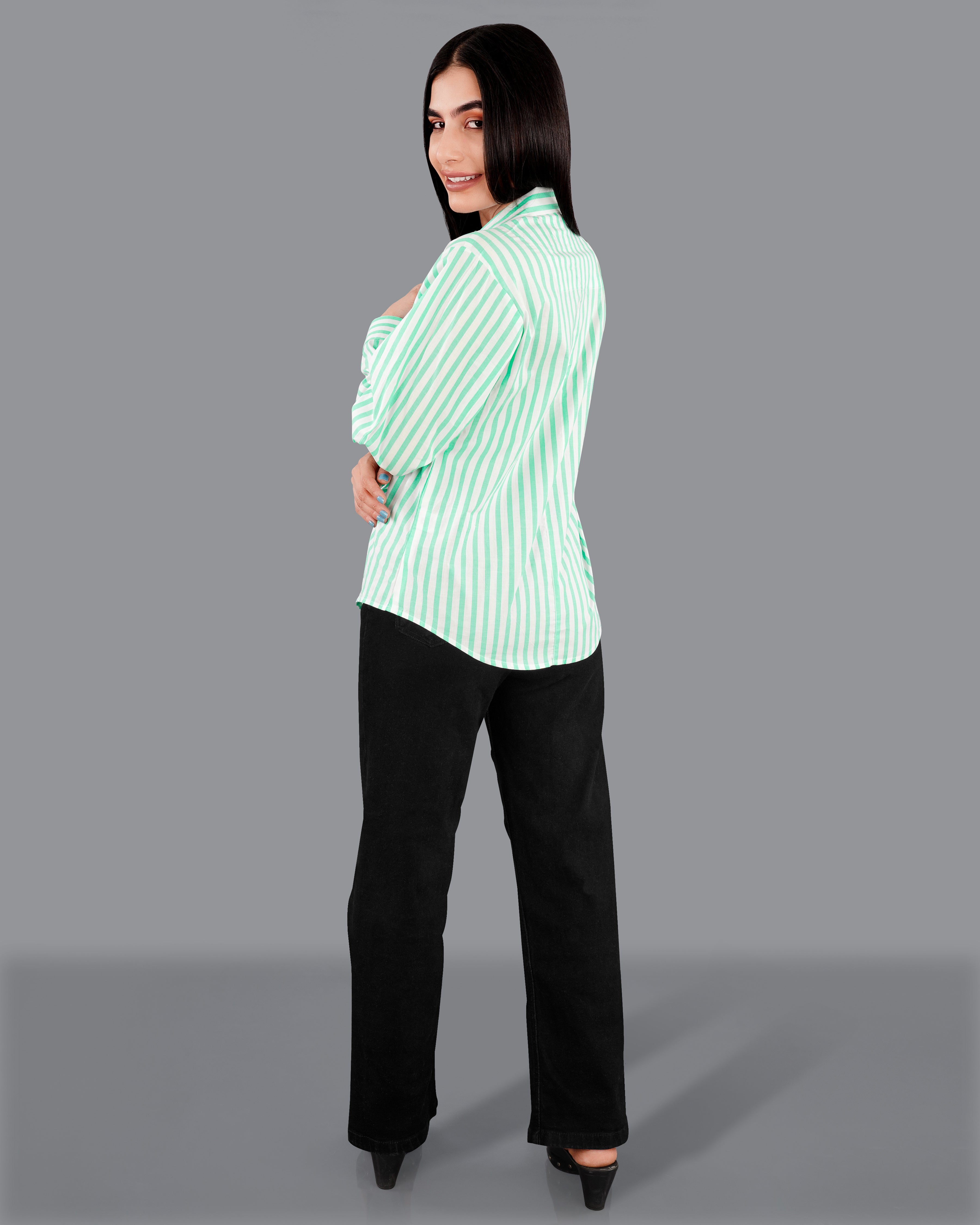 Riptide Green and White Striped Premium Cotton Shirt WS028-CC-32, WS028-CC-34, WS028-CC-36, WS028-CC-38, WS028-CC-40, WS028-CC-42