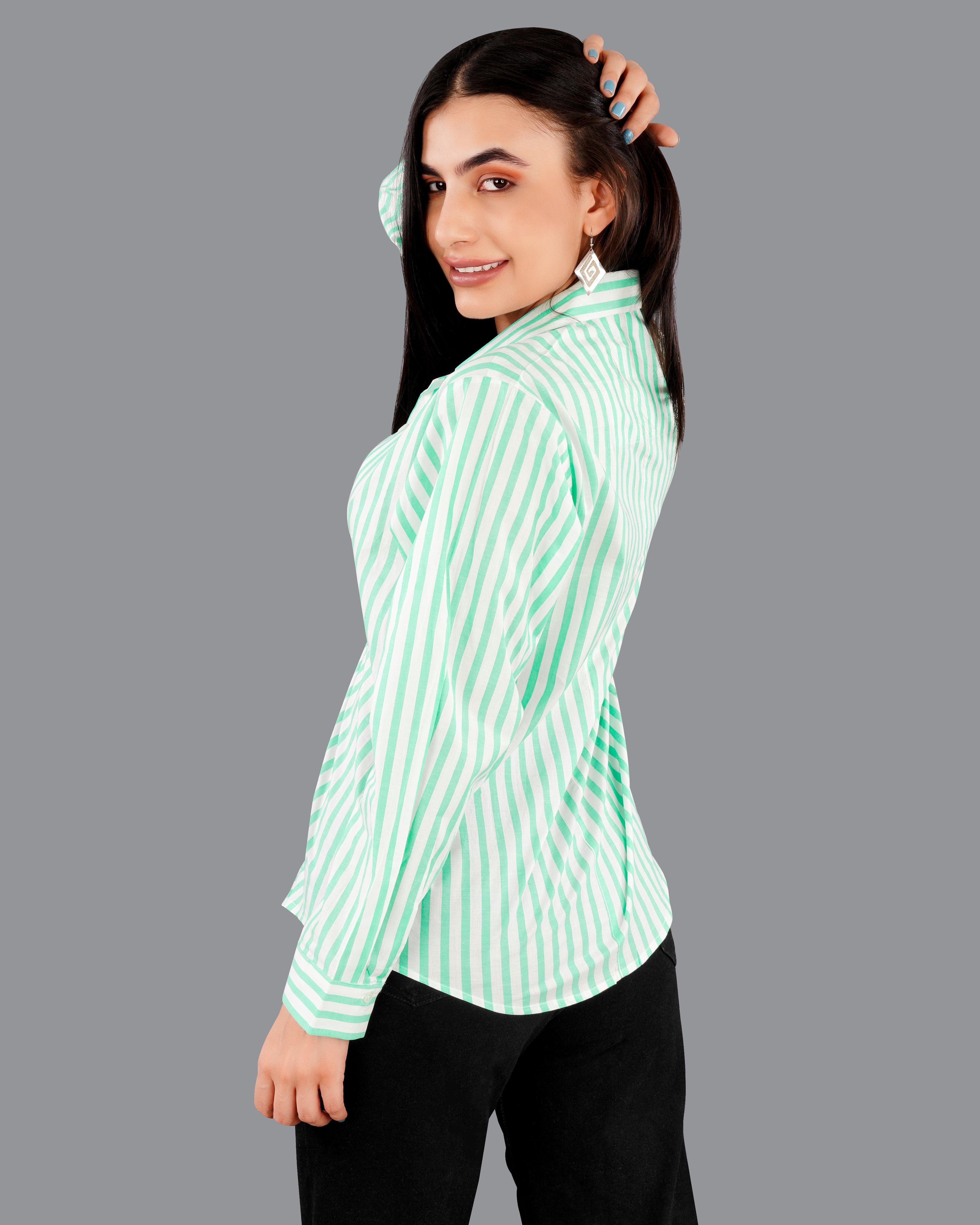 Riptide Green and White Striped Premium Cotton Shirt WS028-CC-32, WS028-CC-34, WS028-CC-36, WS028-CC-38, WS028-CC-40, WS028-CC-42