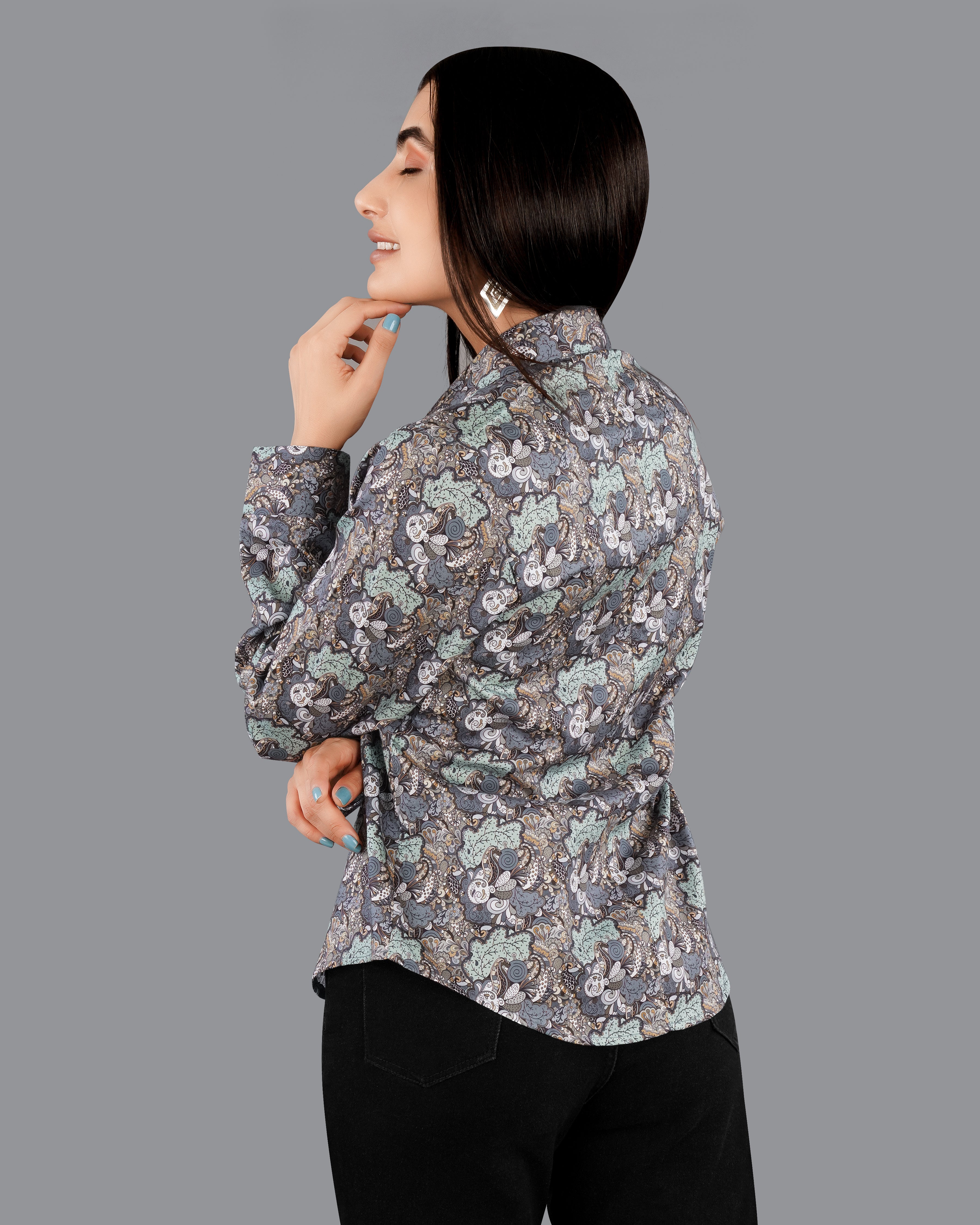 Pewter Green with Storm Gray Quirky Printed Premium Cotton Shirt WS031-CC-32, WS031-CC-34, WS031-CC-36, WS031-CC-38, WS031-CC-40, WS031-CC-42