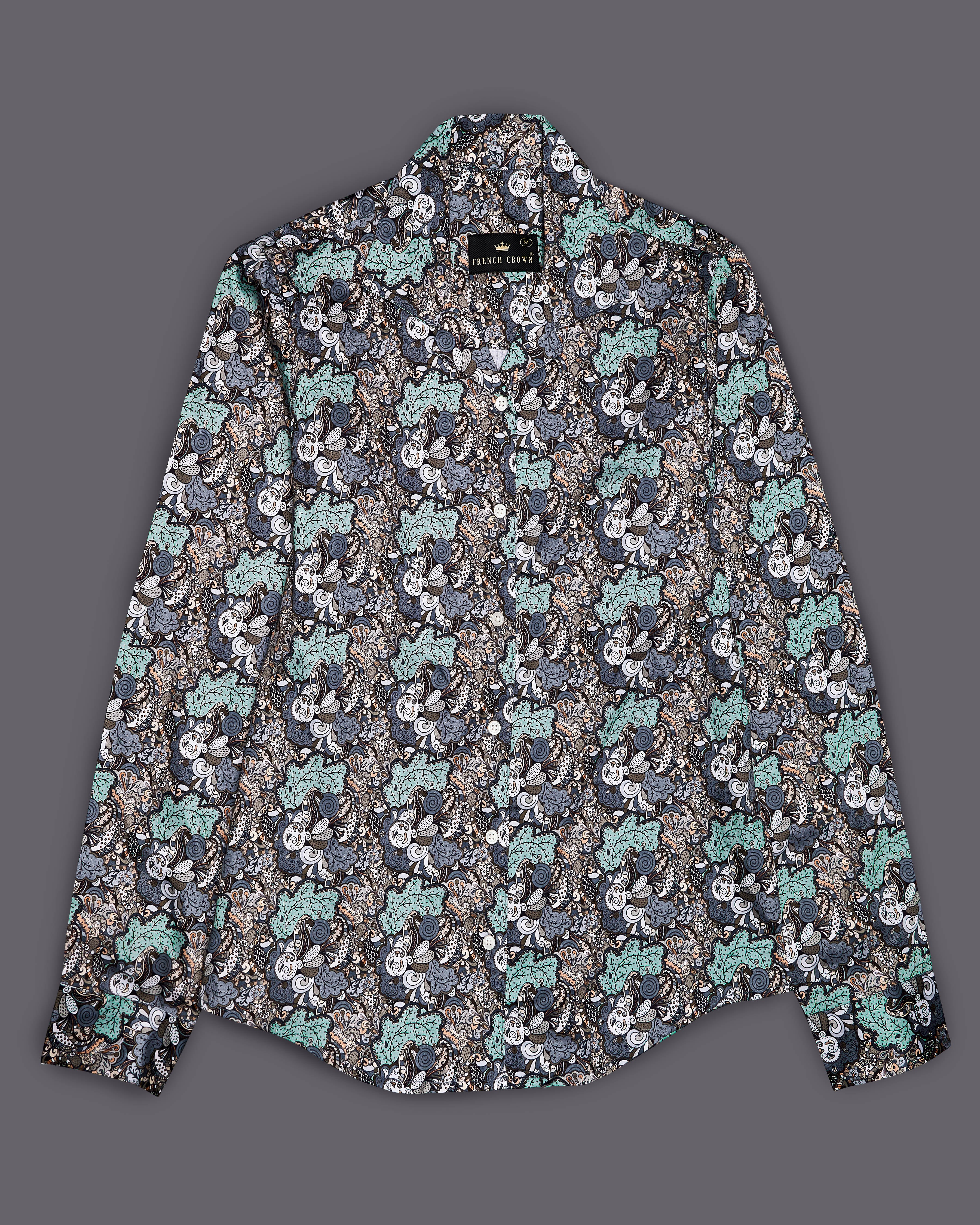 Pewter Green with Storm Gray Quirky Printed Premium Cotton Shirt WS031-CC-32, WS031-CC-34, WS031-CC-36, WS031-CC-38, WS031-CC-40, WS031-CC-42