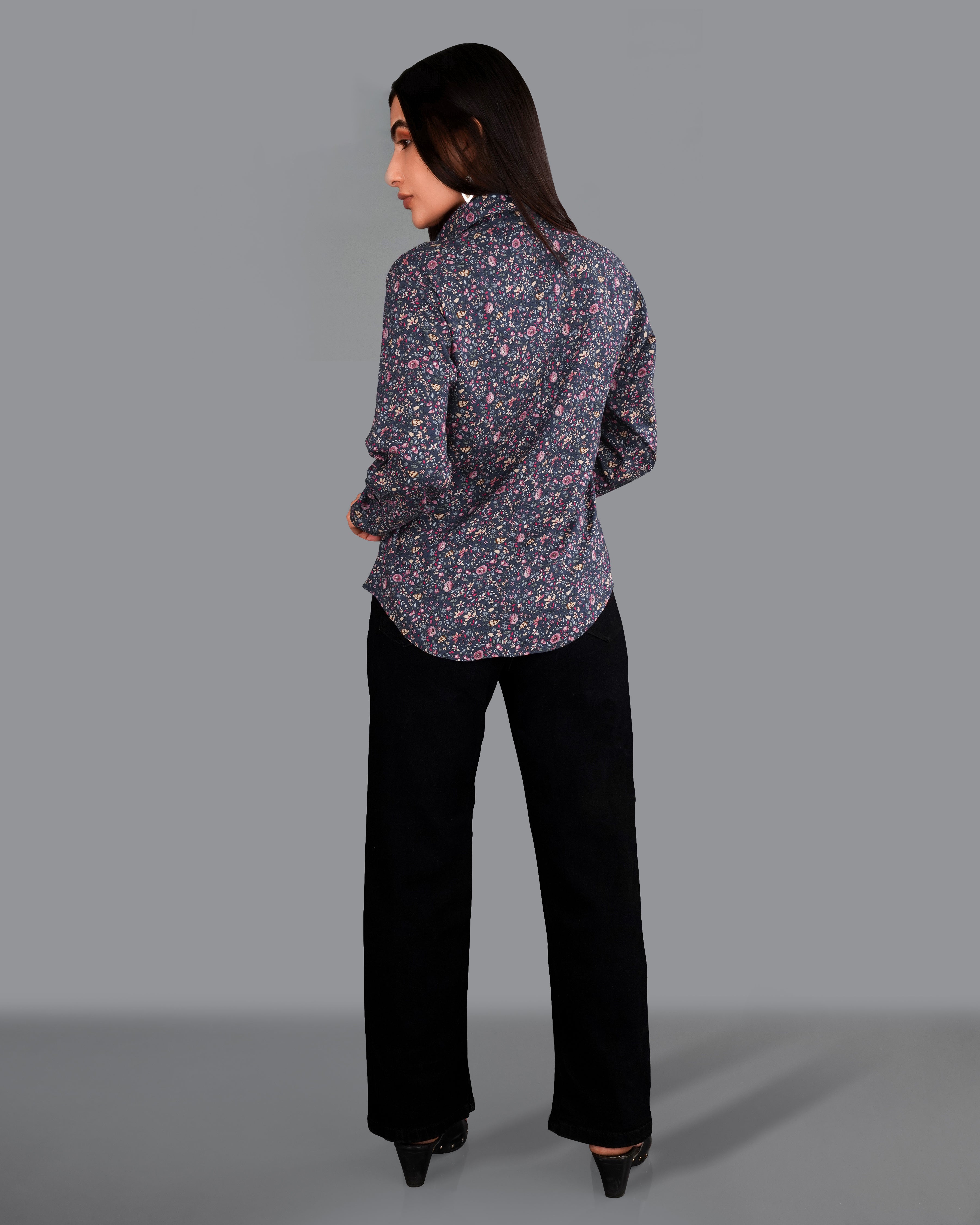 Ebony Blue Ditsy Printed Premium Tencel Shirt WS033-32, WS033-34, WS033-36, WS033-38, WS033-40, WS033-42