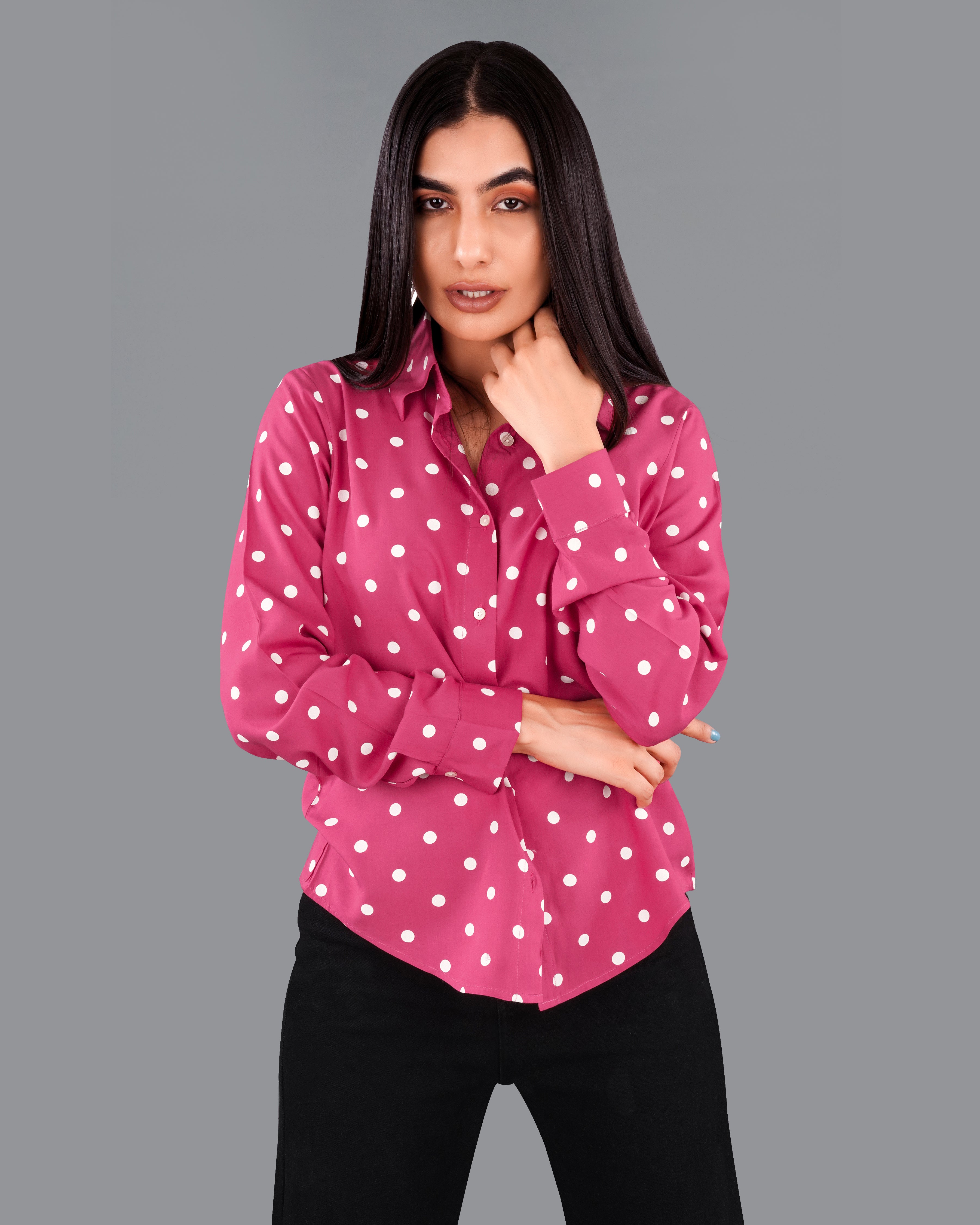 Pink polka dot shirt sale womens