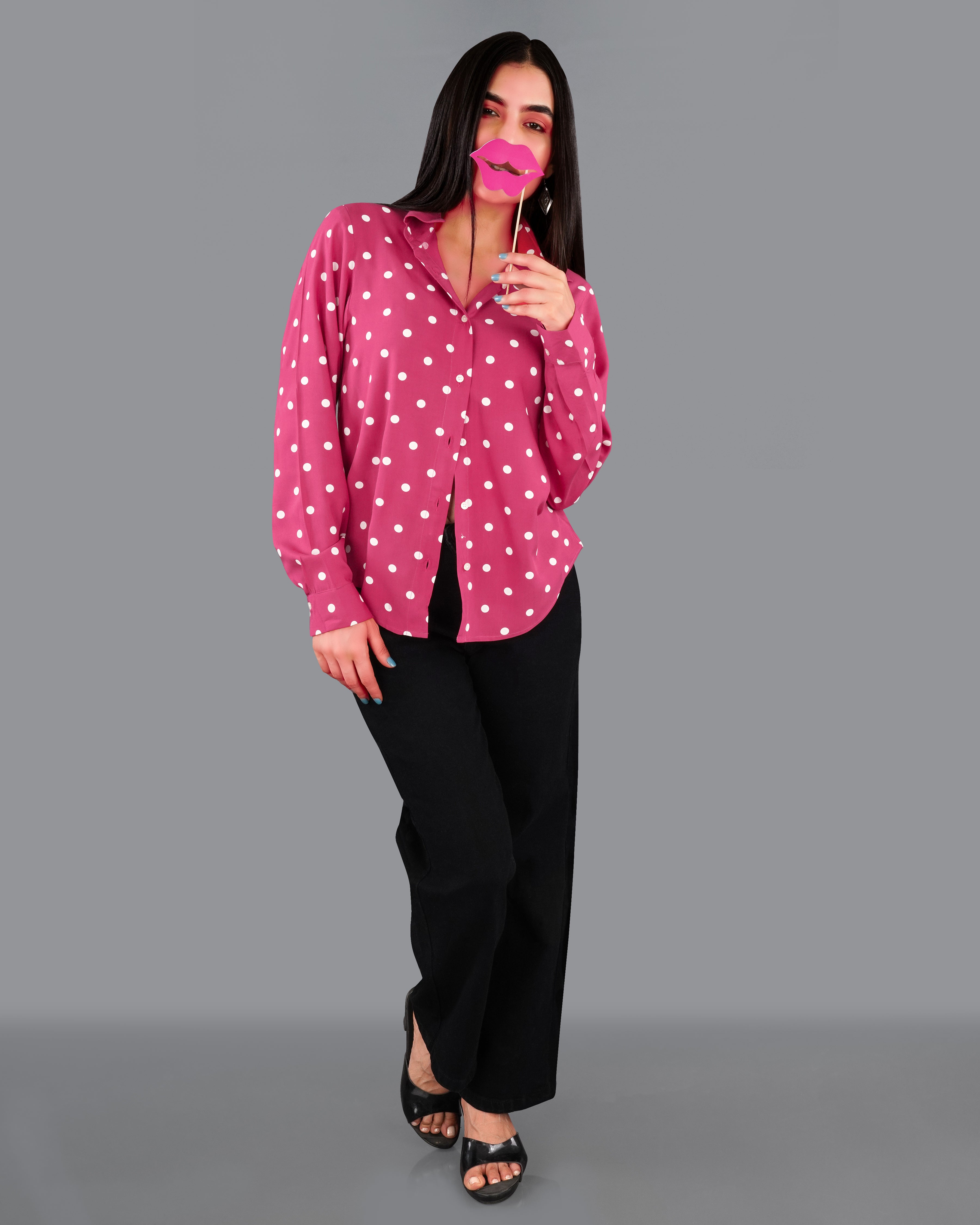 Rhino Pink Polka Dotted Premium Tencel Shirt WS036-32, WS036-34, WS036-36, WS036-38, WS036-40, WS036-42