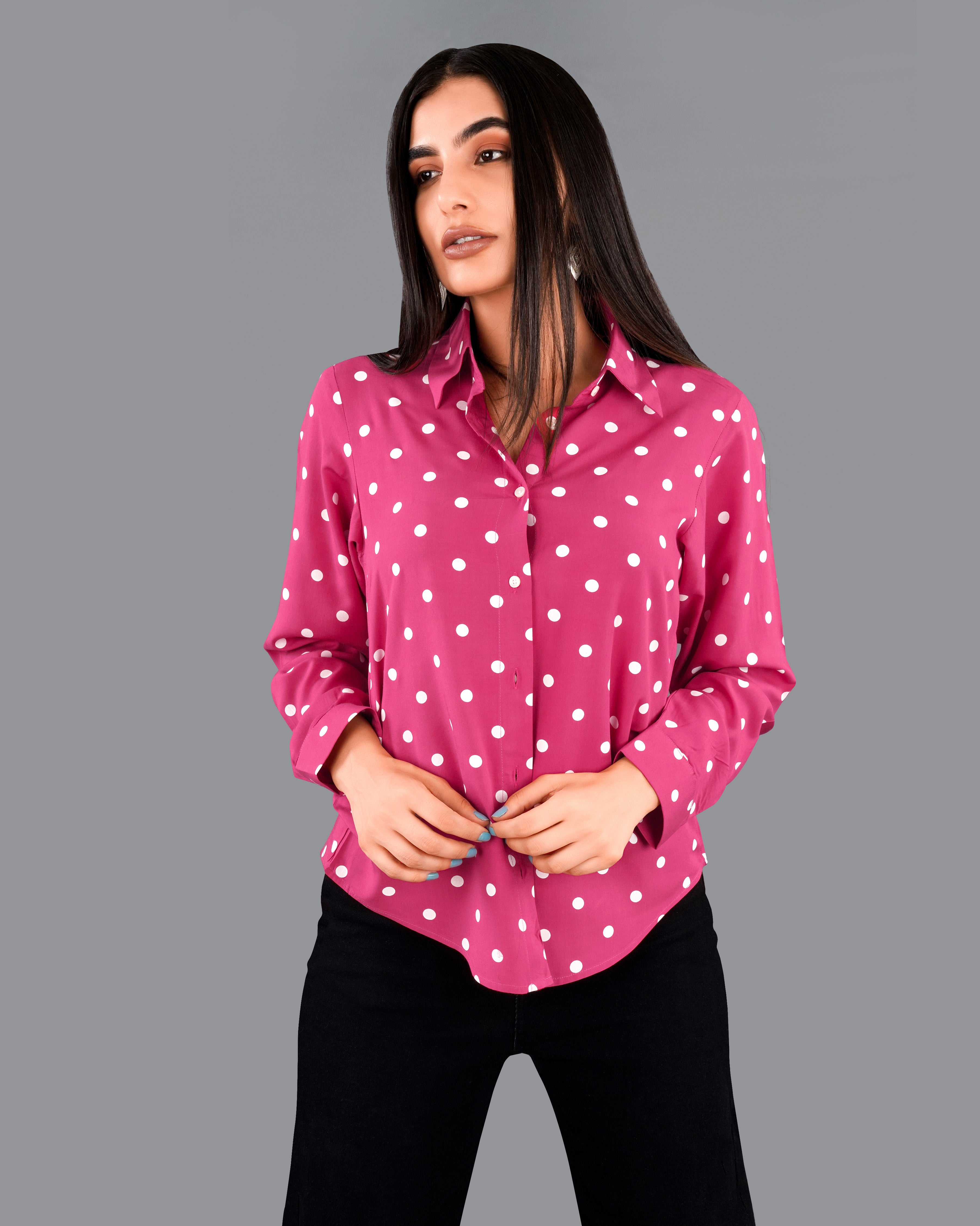 Rhino Pink Polka Dotted Premium Tencel Shirt WS036-32, WS036-34, WS036-36, WS036-38, WS036-40, WS036-42