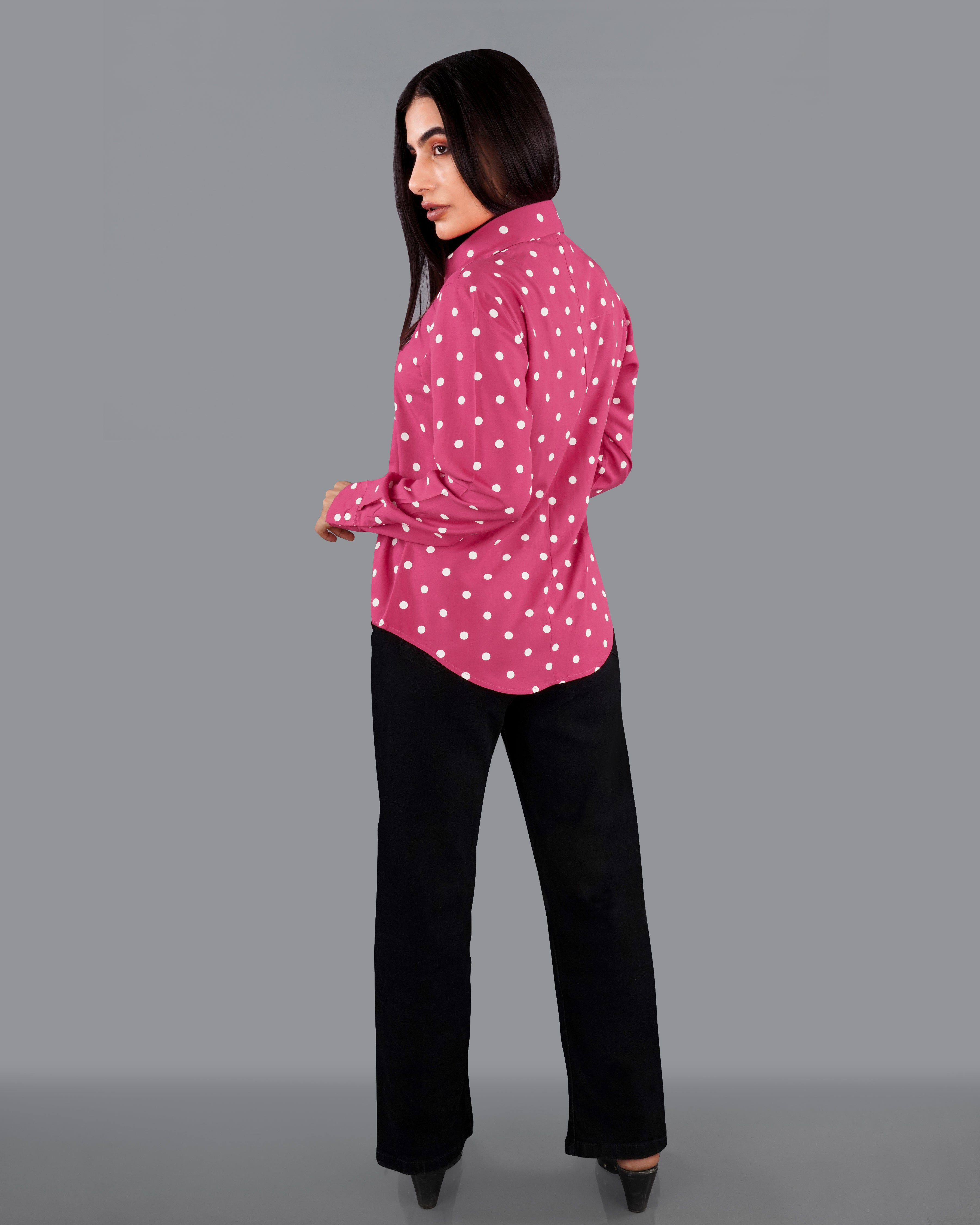 Rhino Pink Polka Dotted Premium Tencel Shirt WS036-32, WS036-34, WS036-36, WS036-38, WS036-40, WS036-42