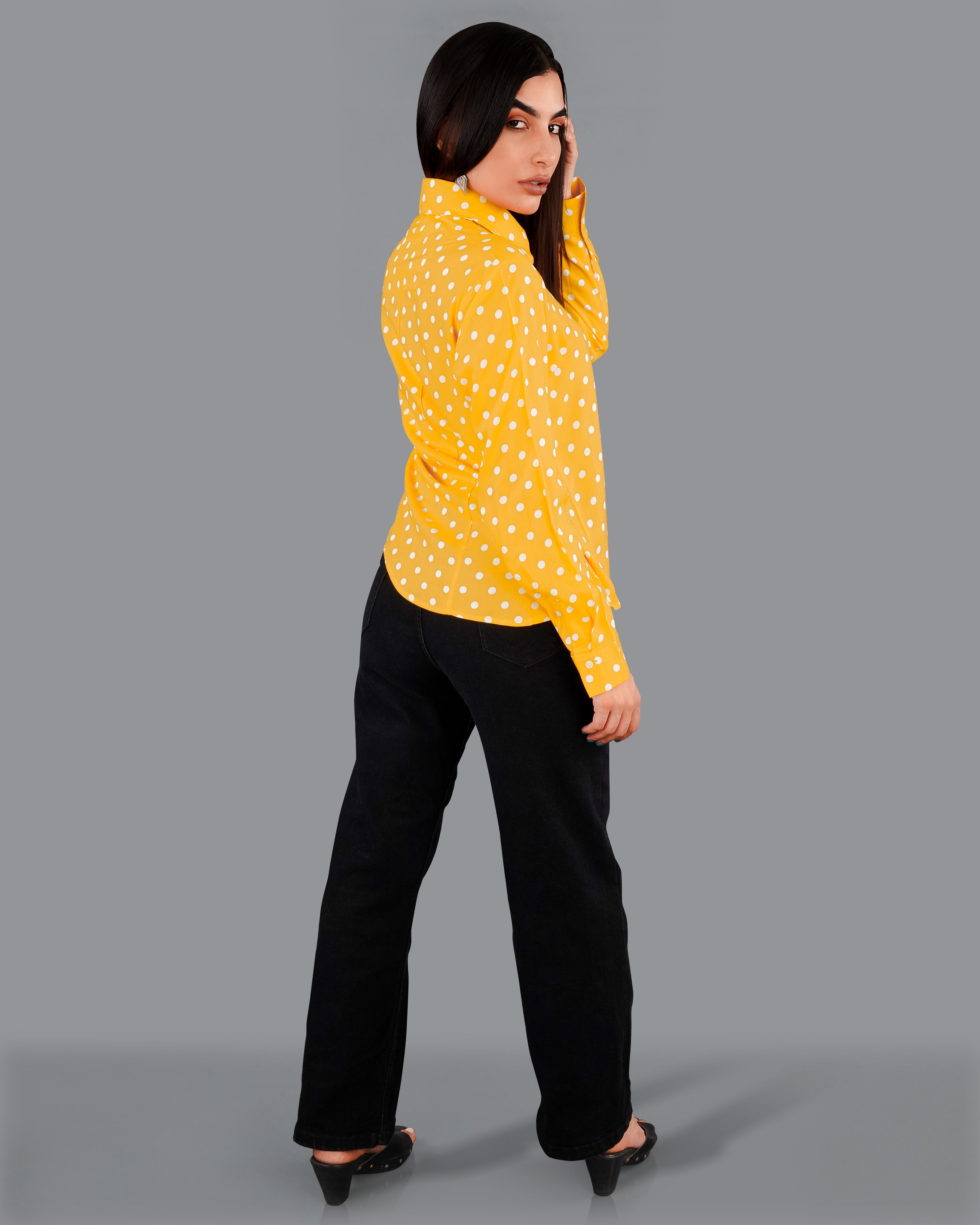 Tangerine Yellow Polka Dotted Premium Tencel Shirt WS037-32, WS037-34, WS037-36, WS037-38, WS037-40, WS037-42