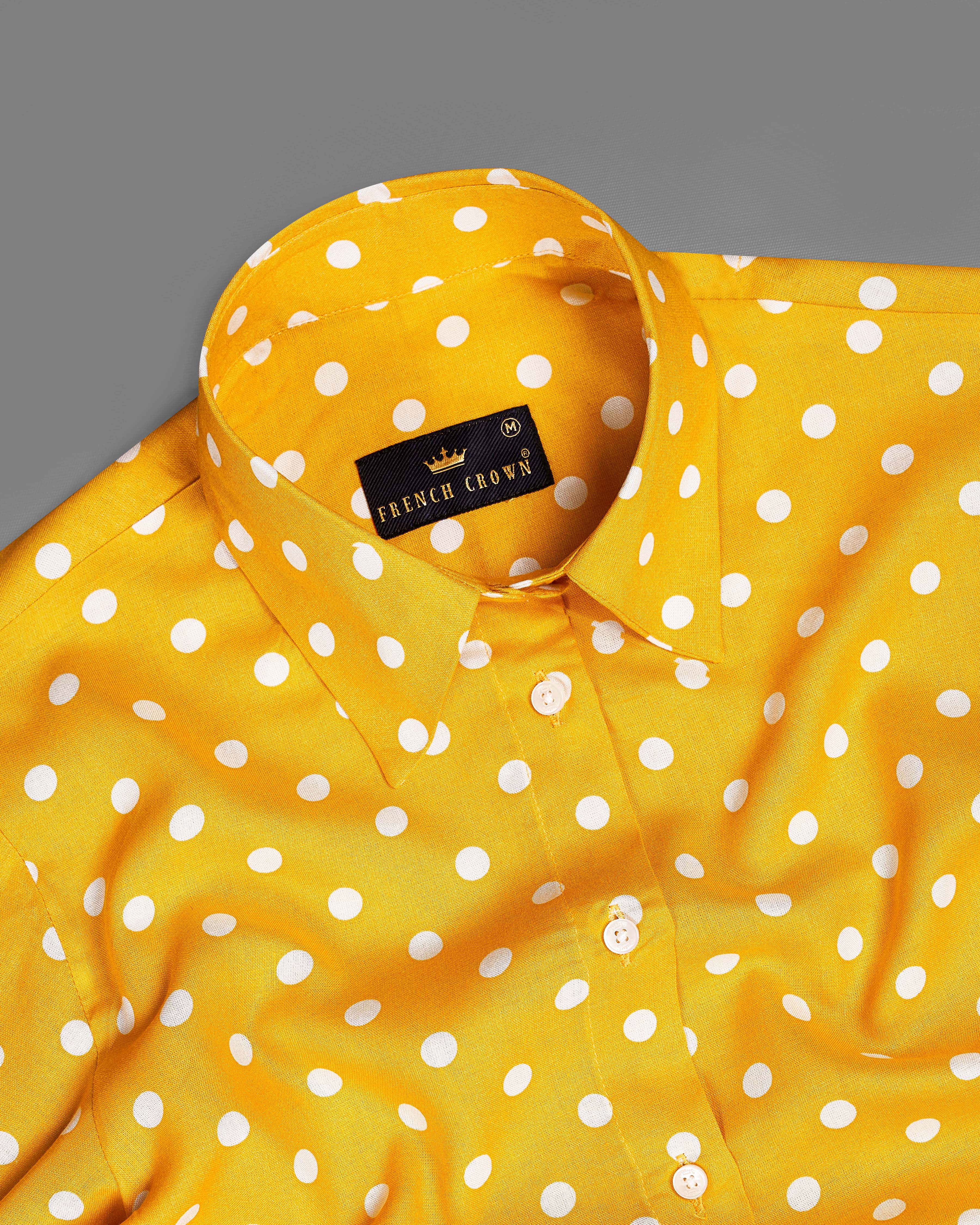 Tangerine Yellow Polka Dotted Premium Tencel Shirt WS037-32, WS037-34, WS037-36, WS037-38, WS037-40, WS037-42