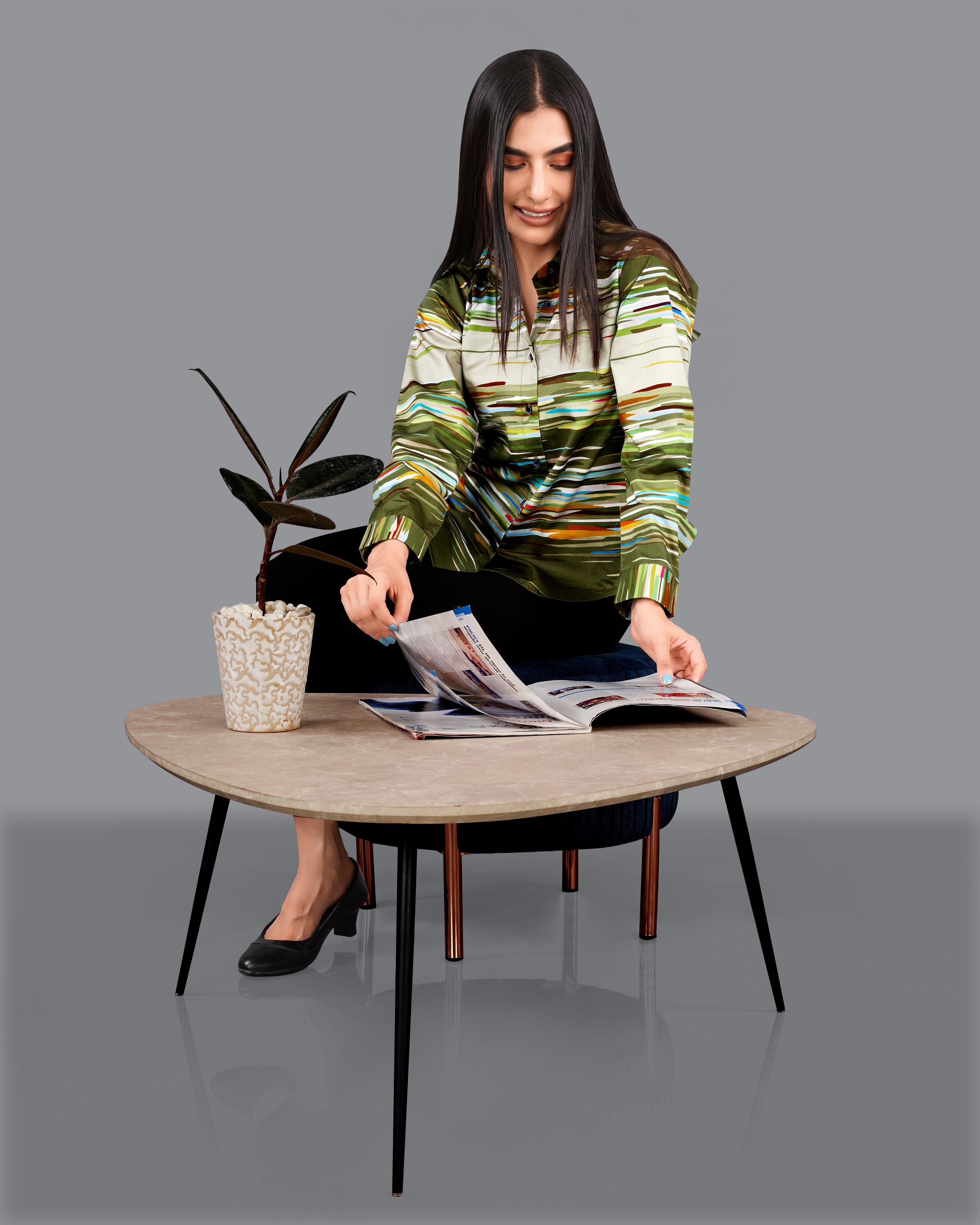 Verdigris Green Multicolour Printed Premium Tencel Shirt WS050-BLE-32, WS050-BLE-34, WS050-BLE-36, WS050-BLE-38, WS050-BLE-40, WS050-BLE-42