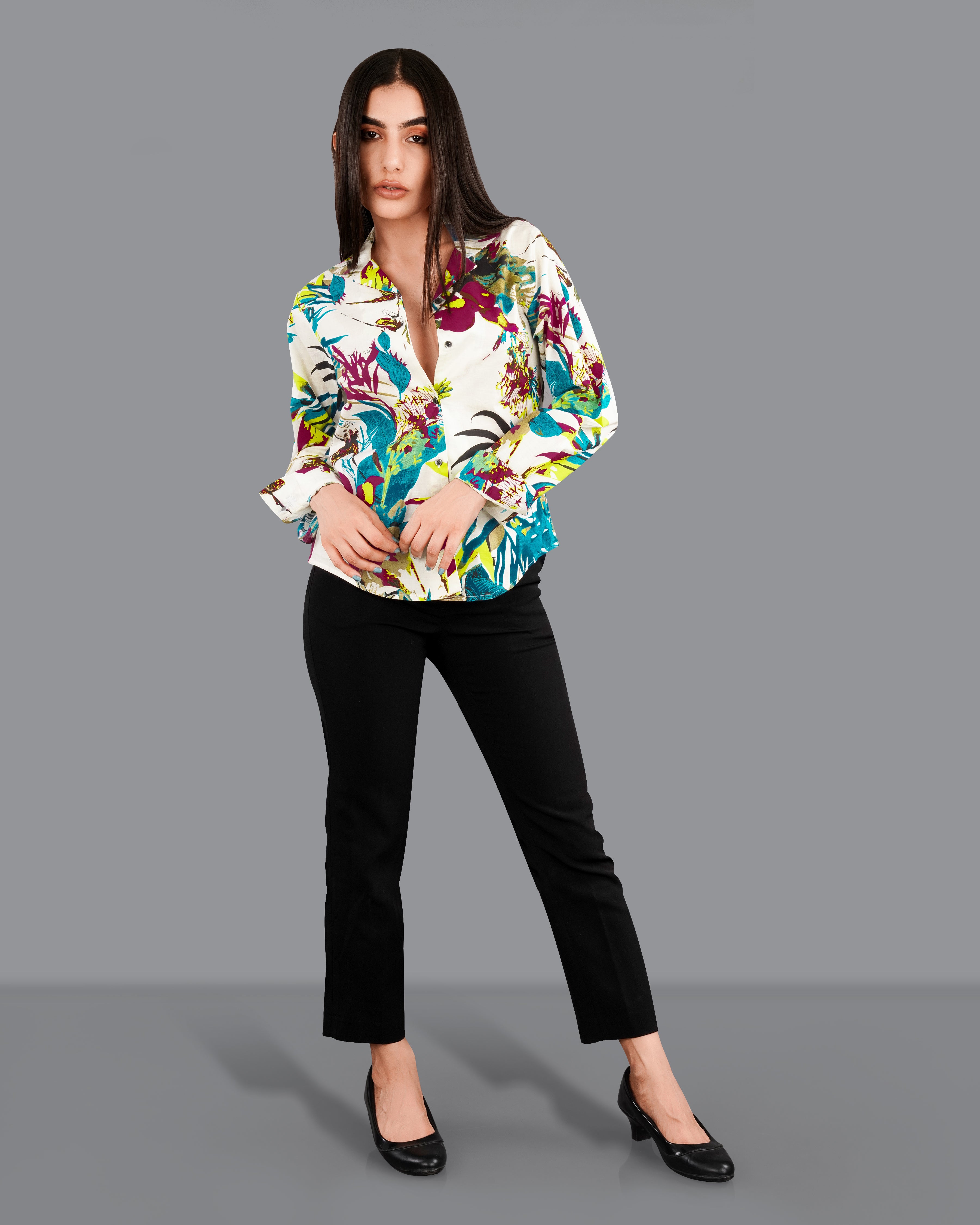 Off White Multicolour Printed Premium Cotton Shirt WS053-CC-BLK-32, WS053-CC-BLK-34, WS053-CC-BLK-36, WS053-CC-BLK-38, WS053-CC-BLK-40, WS053-CC-BLK-42