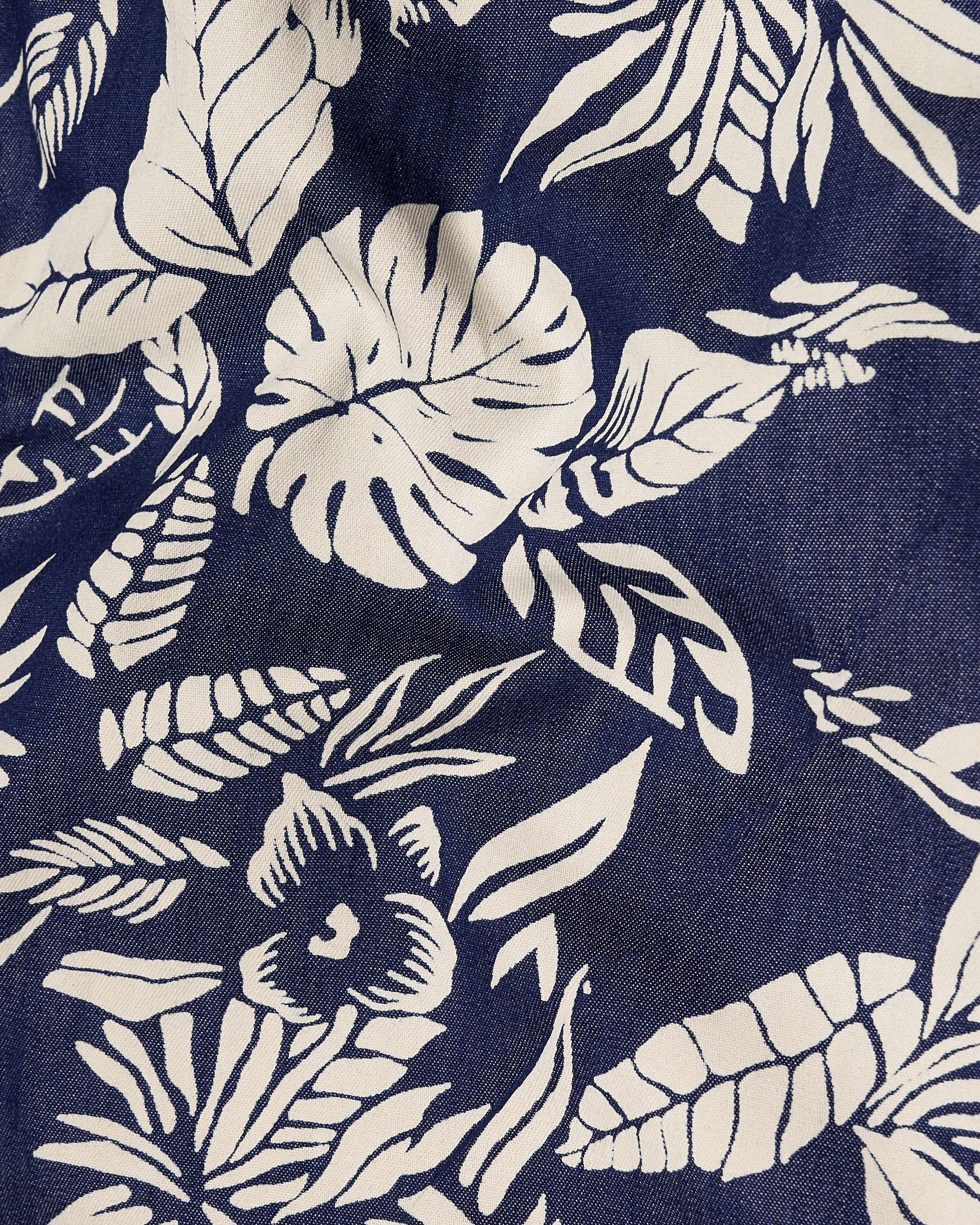 Limed Spruce Blue with Mercury Cream Floral Printed Premium Cotton Denim Shirt WS055-32, WS055-34, WS055-36, WS055-38, WS055-40, WS055-42