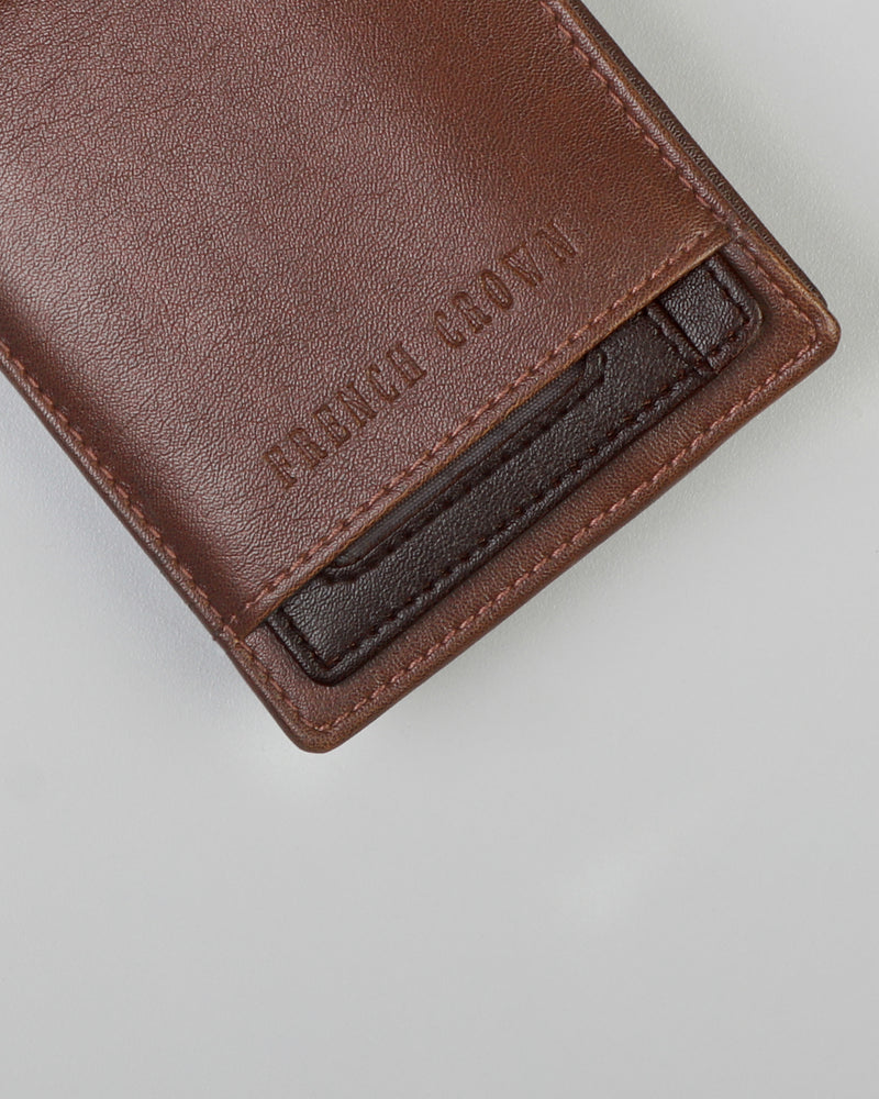 Tan with Brown Vegan Leather Handcrafted Wallet and Card Holder Set WT26