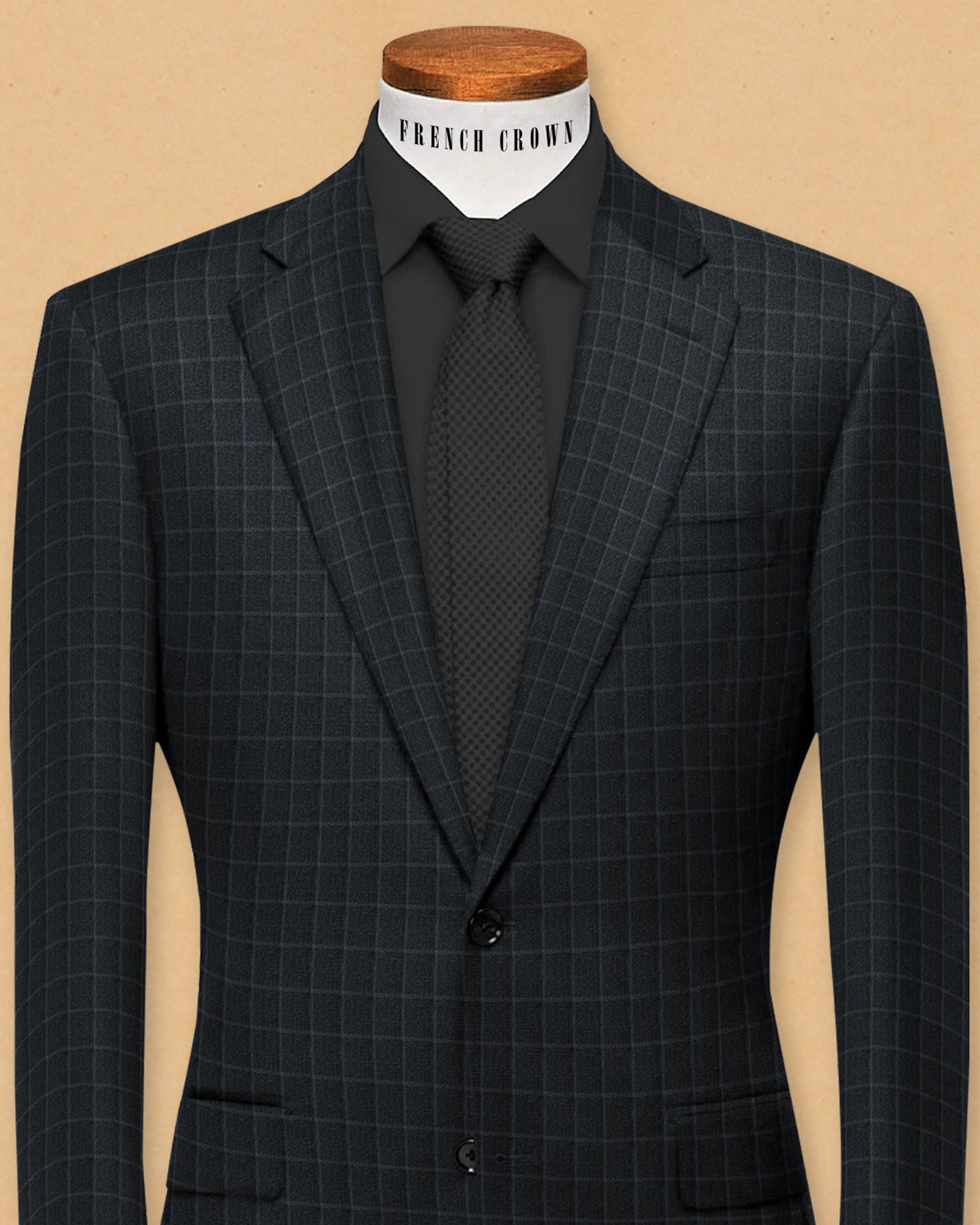 Black with Steel Blue Windowpane Blazer